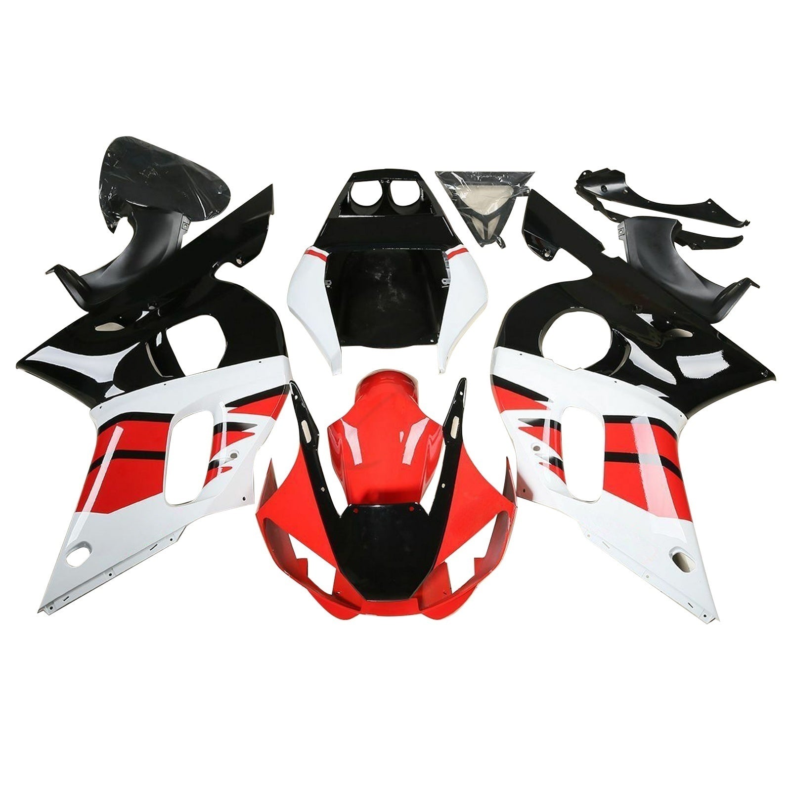 Amotopart Kit de carénage pour YAMAHA YZF R6 1998-2002 2001 2000 Rouge Blanc Noir Générique