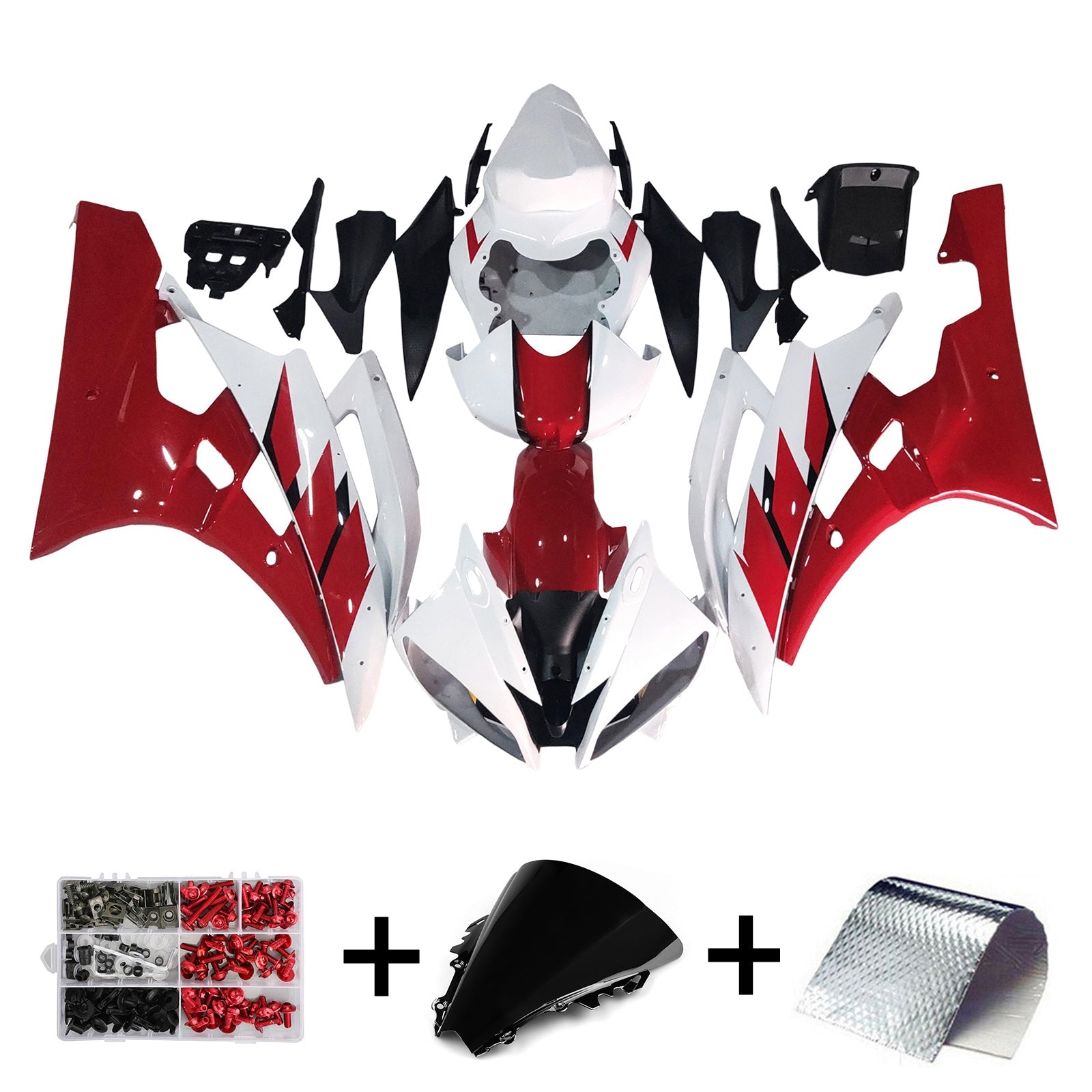 Amotopart Kit de carénage pour Yamaha YZF R6 YZF-R6 2006-2007 Rouge Blanc Générique