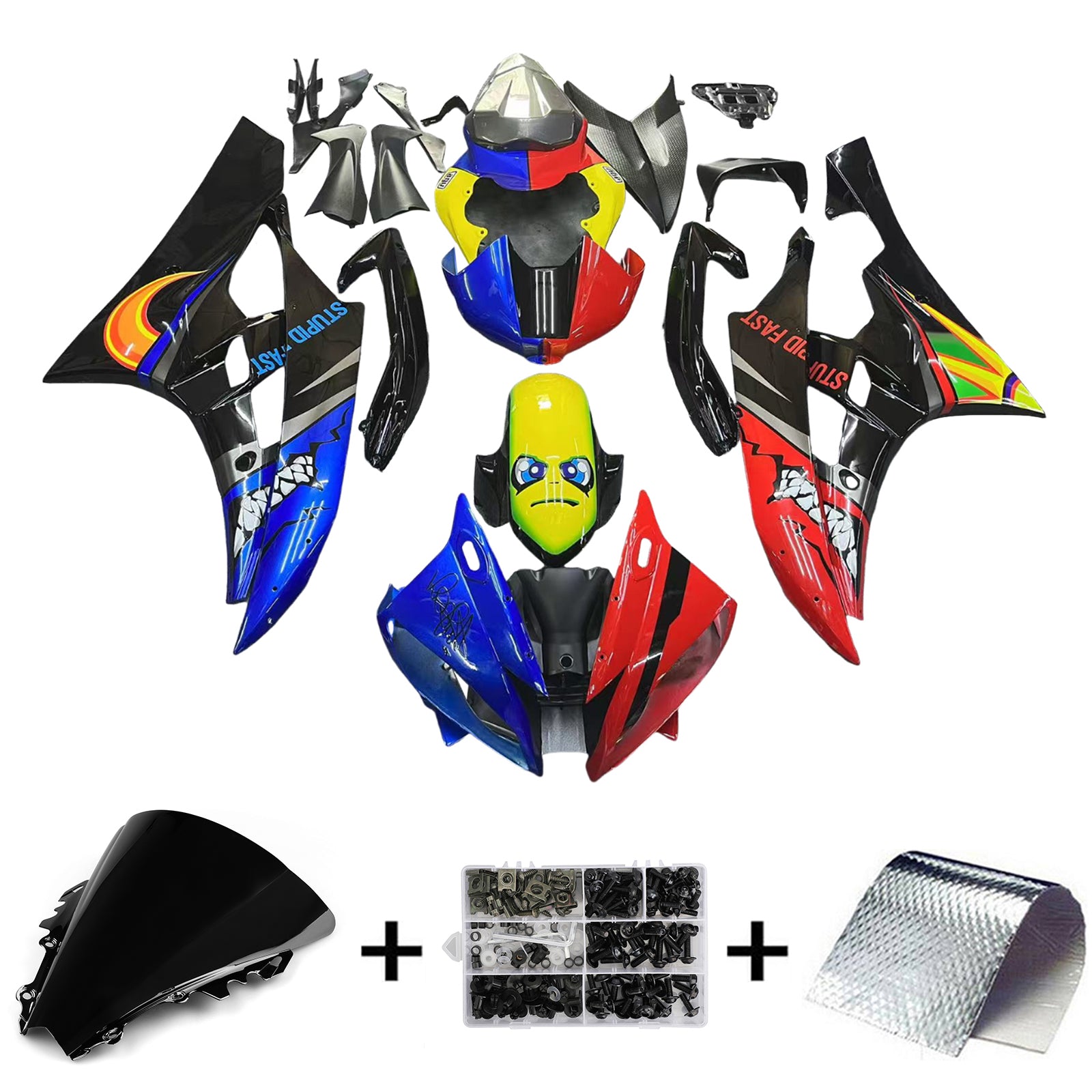 Amotopart Yamaha YZF 600 R6 2006-2007 Kit Carénage Carrosserie Plastique ABS