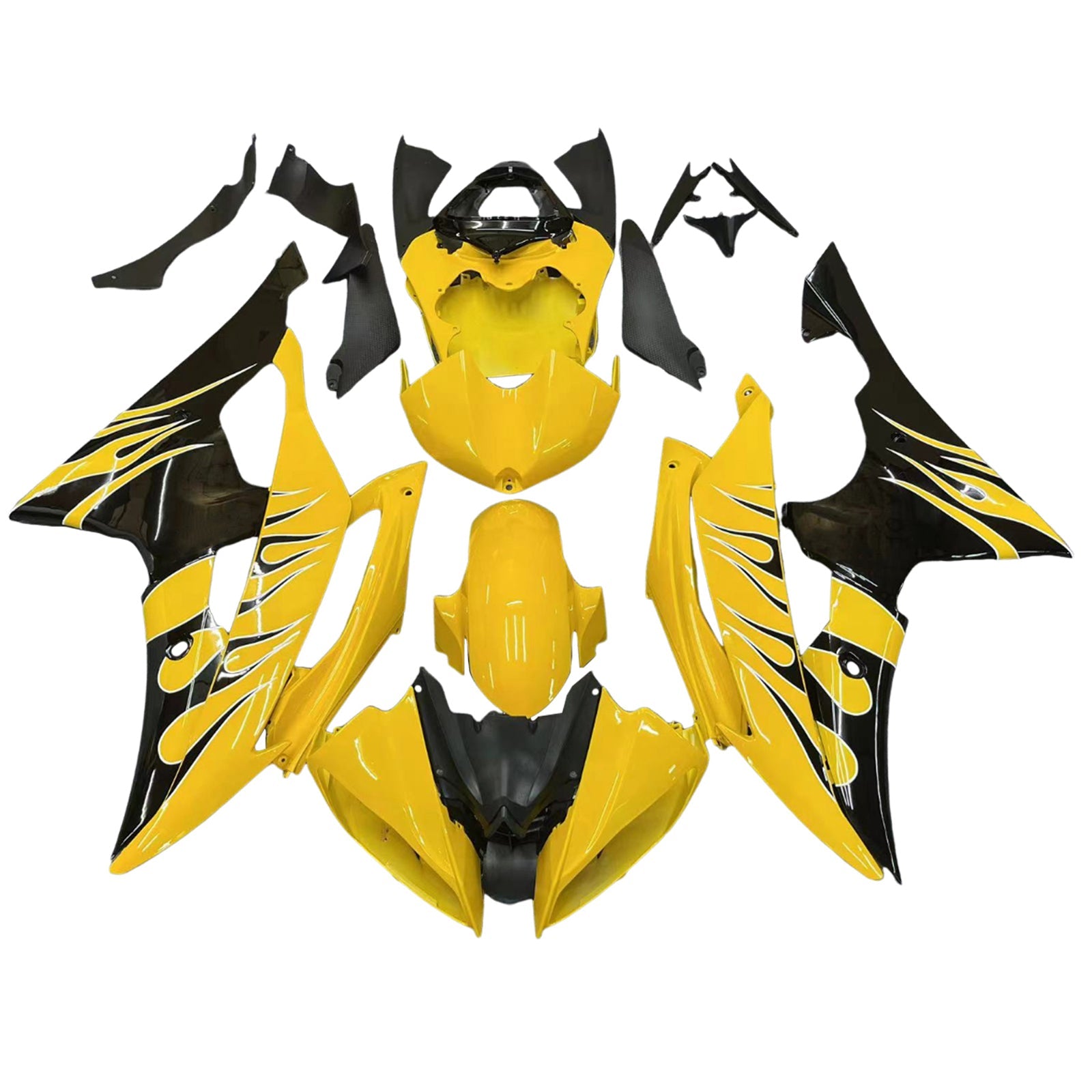 Carénages Amotopart 2008-2016 Yamaha YZF-R6 Yellow & Black Flame R6 Generic