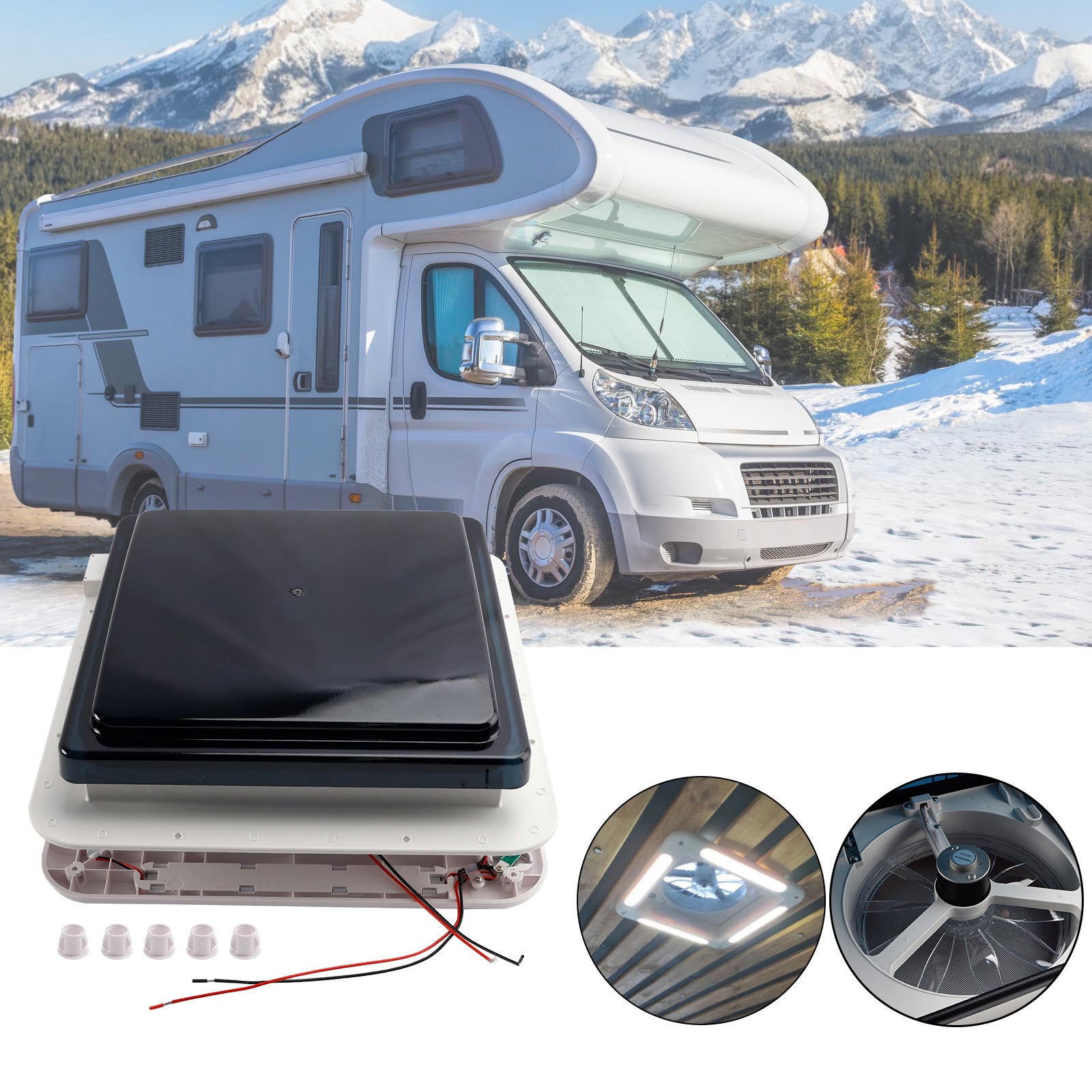 Évent de toit de caravane de camping-car de 11 pouces, moteur avant et arrière, puits de lumière 12V avec lumière LED
