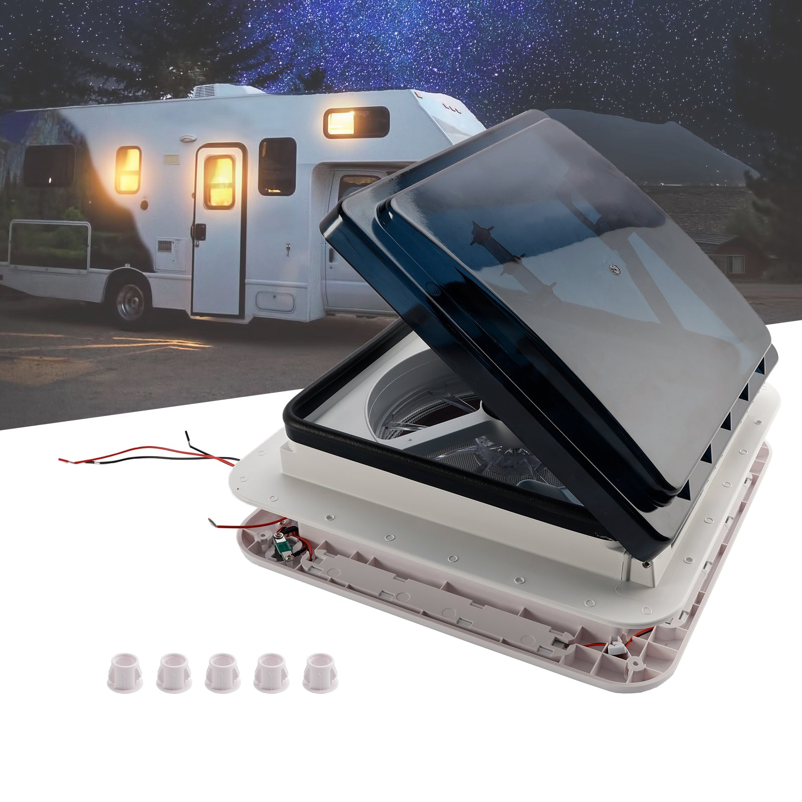 Ventilatore per lucernario per camper da 11" 12 V con luce a LED per camper e roulotte, motore a 3 velocità