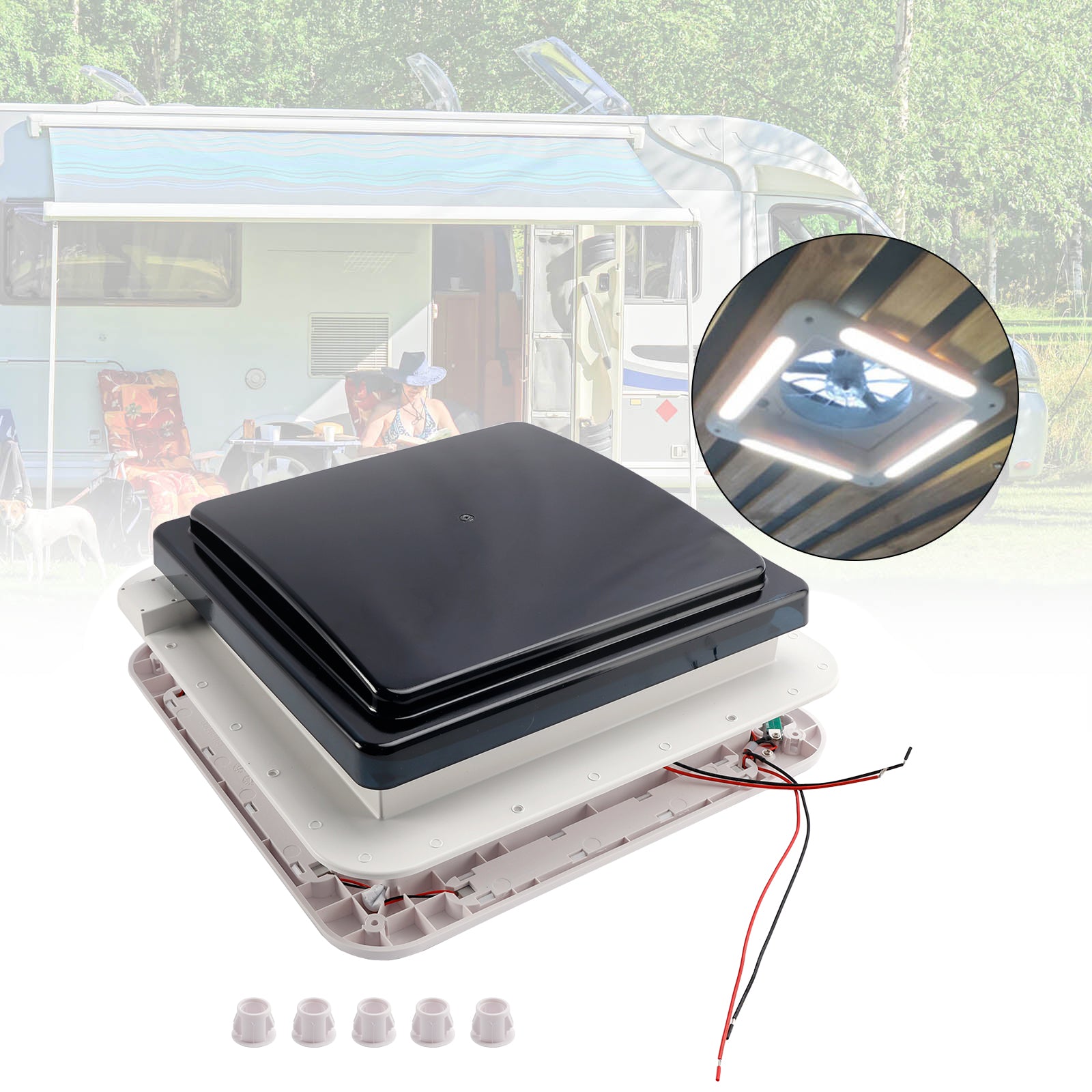 Ventilateur de toit pour camping-car de 11 pouces avec éclairage LED, fenêtre de toit de camping-car 12V