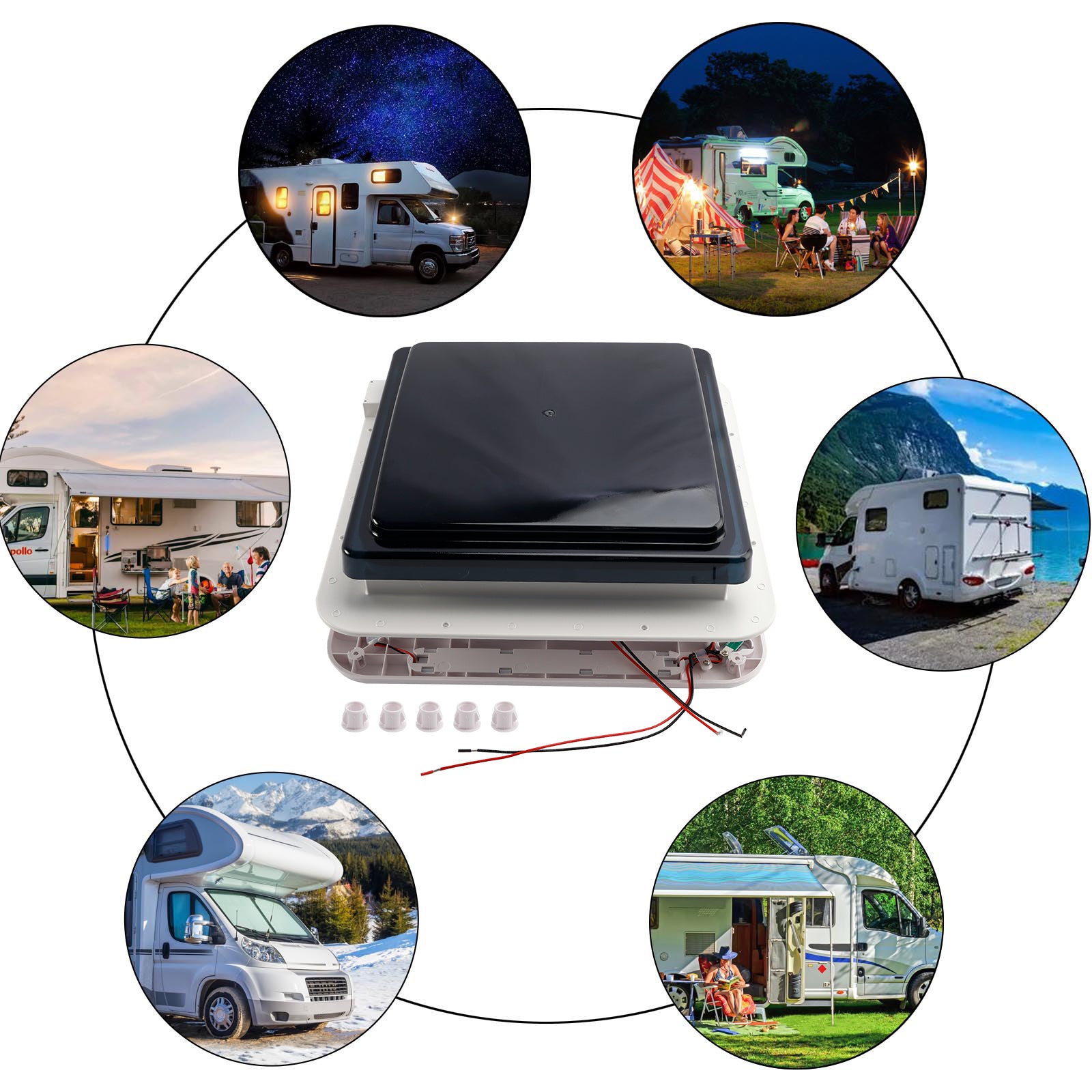 Ventilatore per lucernario per camper da 11" 12 V con luce a LED per camper e roulotte, motore a 3 velocità