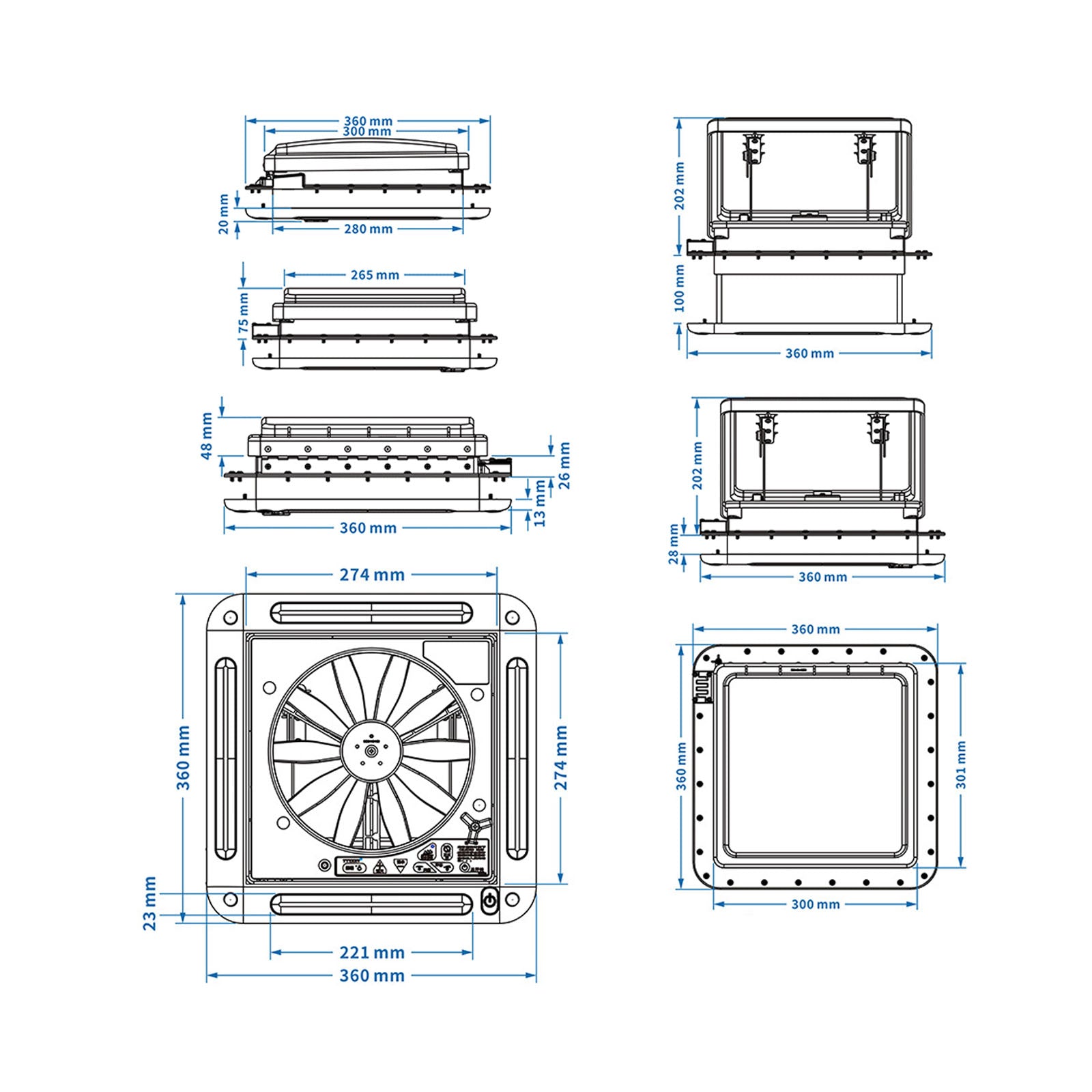 Tragaluz para vehículos recreativos DC12V duradero y eficiente con pantalla de acero inoxidable