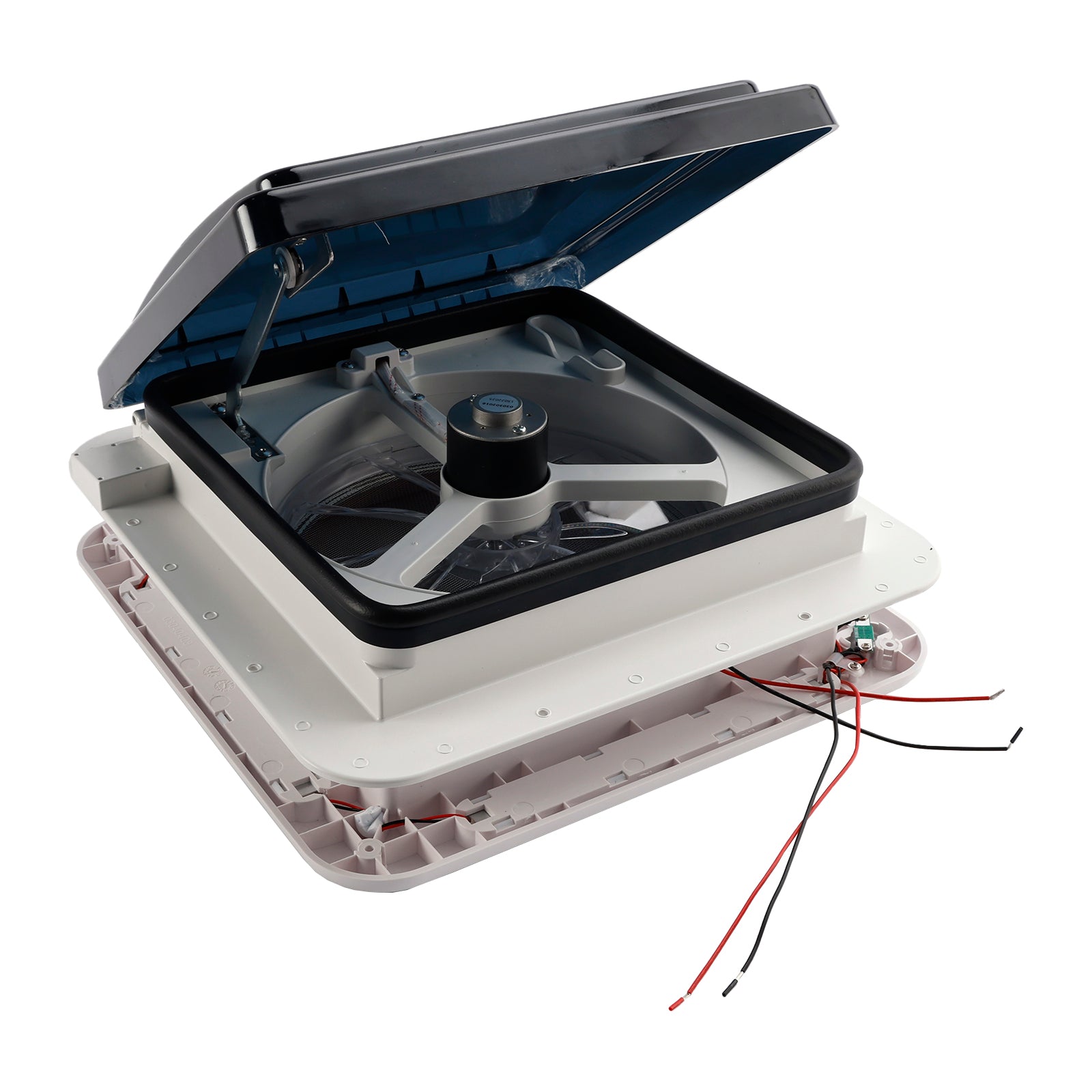 11 tuuman asuntovaunun kattotuuletin, 3-nopeuksinen moottori, 12 V kattoikkuna LED-valolla