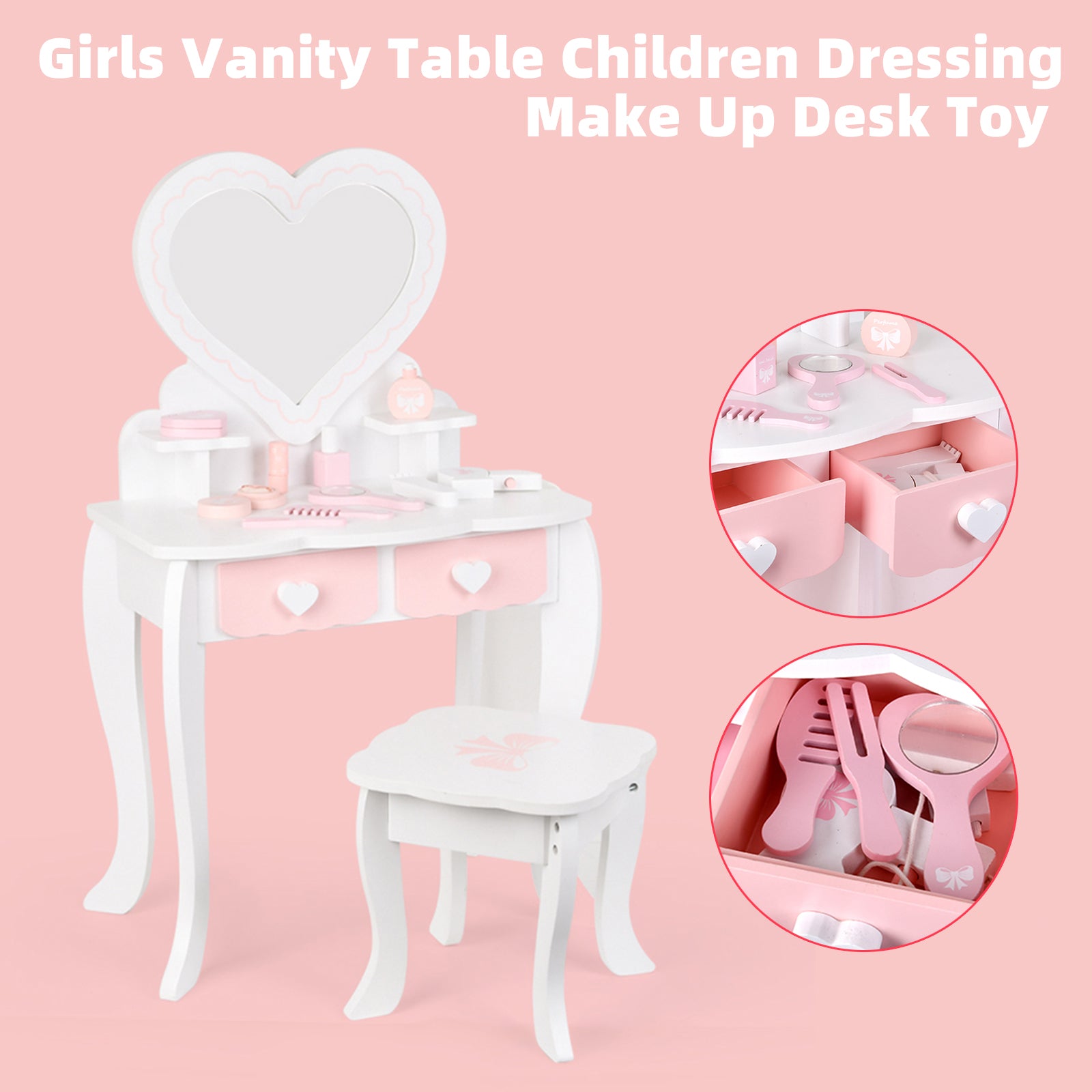 Coiffeuse Élégante pour Fillette - Ensemble Complet avec Miroir, Bureau et Tiroirs - Idée Cadeau Parfaite