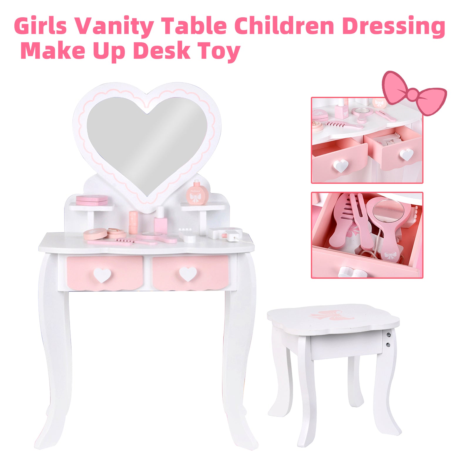 Coiffeuse Élégante pour Fillette - Ensemble Complet avec Miroir, Bureau et Tiroirs - Idée Cadeau Parfaite