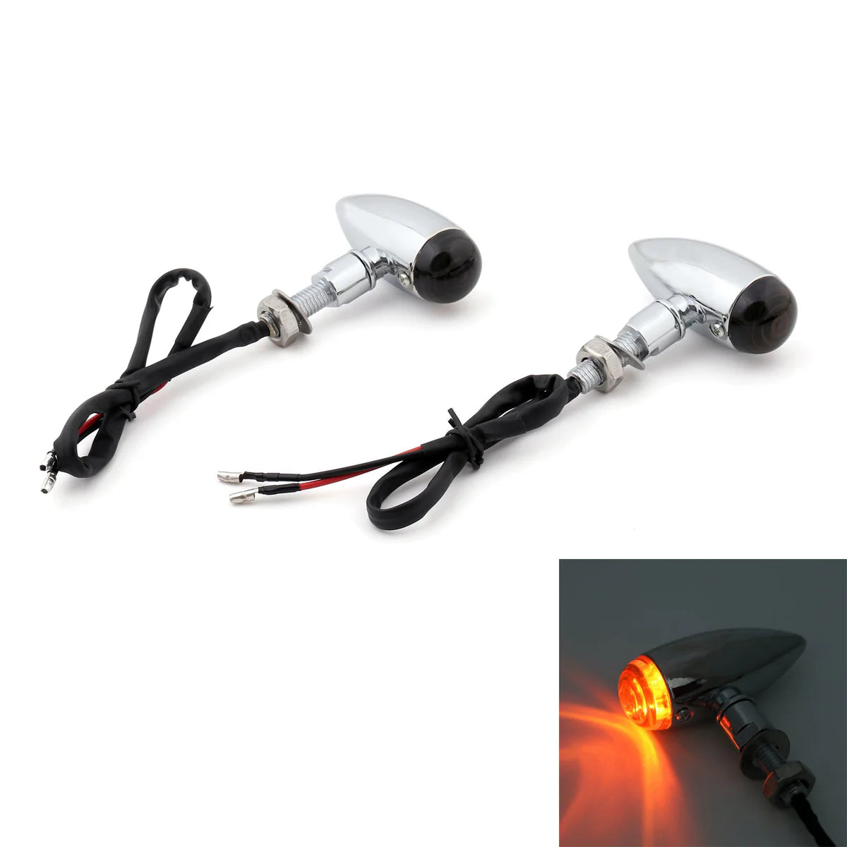 2x Bullet Murnal Signal Lights Cruiser Cruiser Chopper Harley Softail Dyna Sportster V-Rod, Universal Montage of 10 mm, Generic Amber Chrome