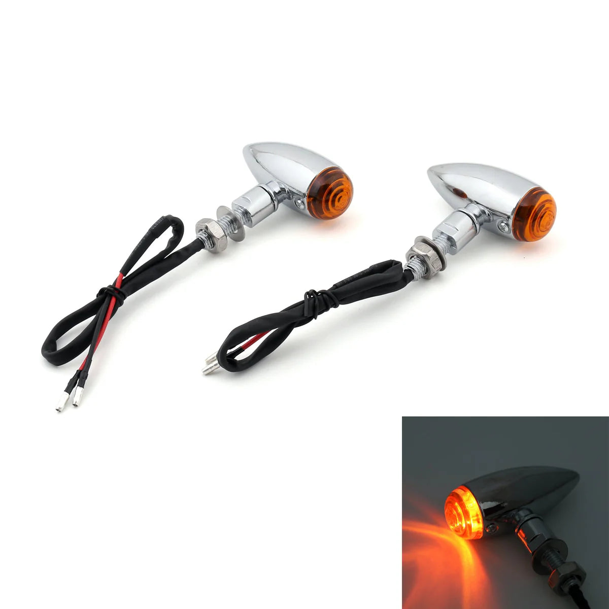 2x Bullet Murnal Signal Lights Cruiser Cruiser Chopper Harley Softail Dyna Sportster V-Rod, Universal Montage of 10 mm, Generic Amber Chrome