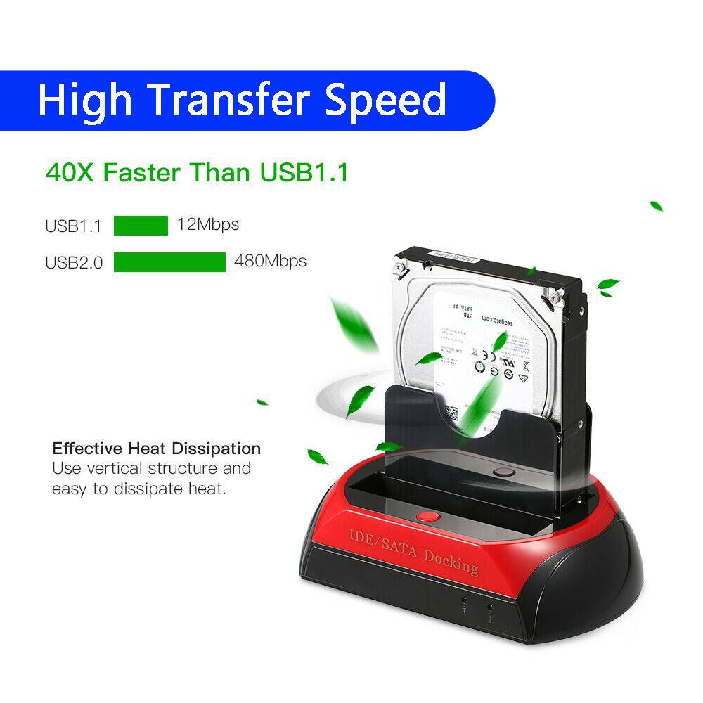 USB 2.0 naar IDE/SATA Dockingstation voor externe harde schijf 2 bays 2,5" 3,5" HDD EU