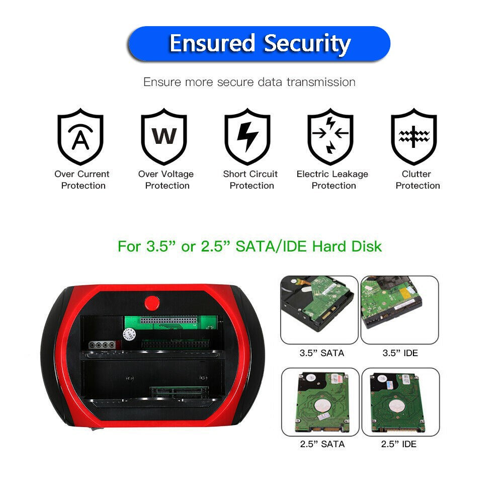 USB 2.0 naar IDE/SATA Dockingstation voor externe harde schijf 2 bays 2,5" 3,5" HDD EU