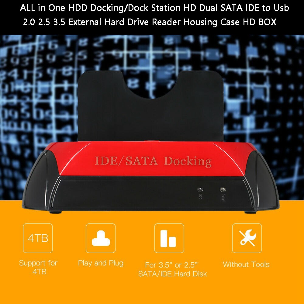 USB 2.0 naar IDE/SATA Dockingstation voor externe harde schijf 2 bays 2,5" 3,5" HDD EU