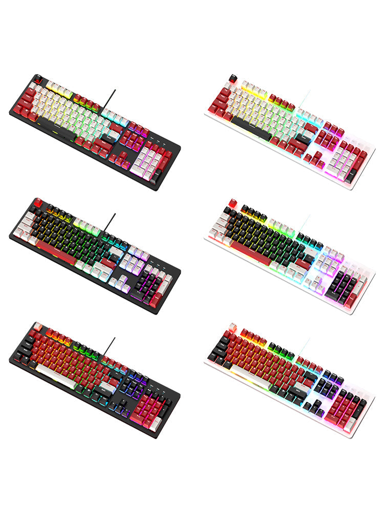 Teclado mecánico para juegos con cable de 104 teclas con interruptores lineales azules y retroiluminación RGB