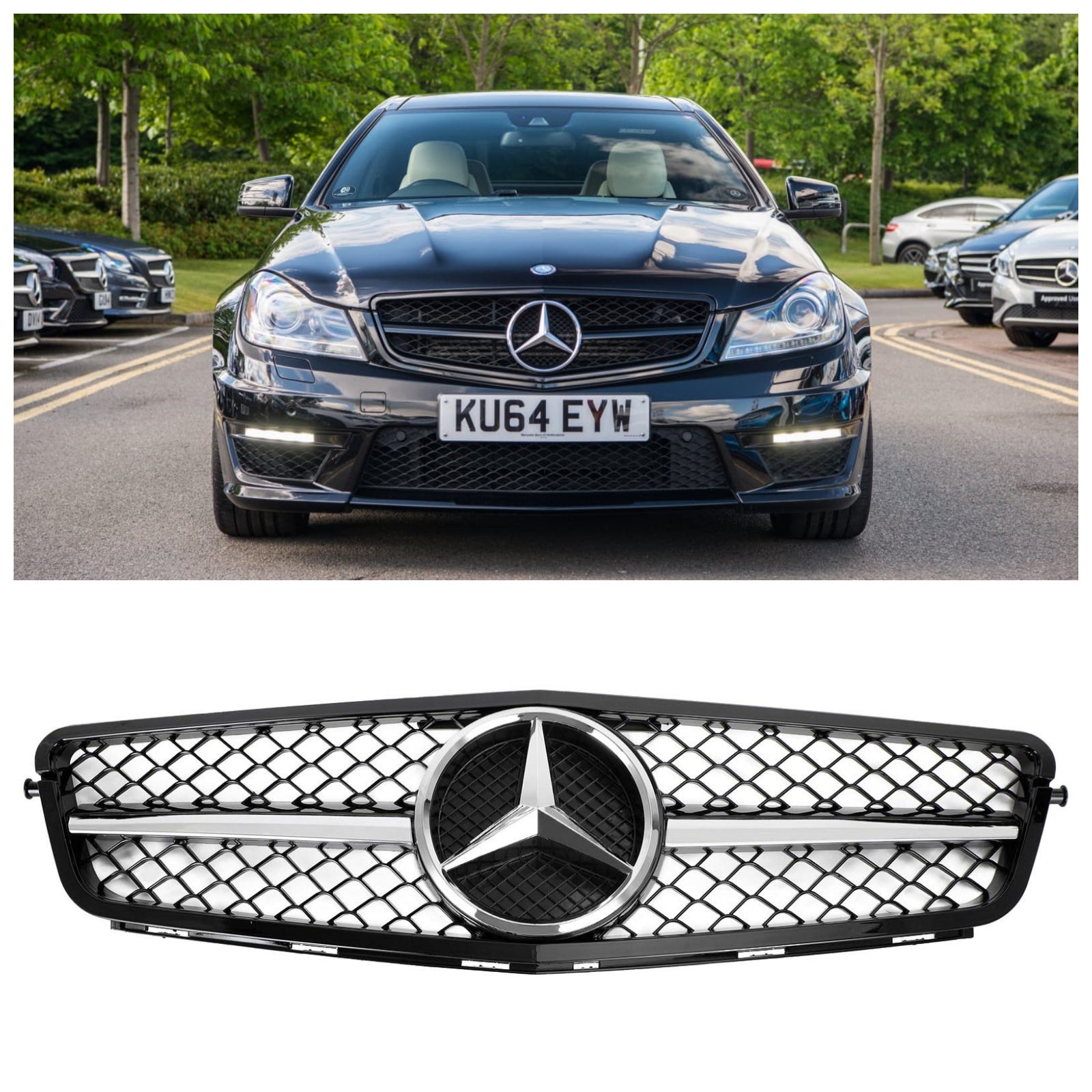 2008-2014 Classe C Benz W204 C300 C350 ABS Grille de pare-chocs avant Noir brillant Chrome