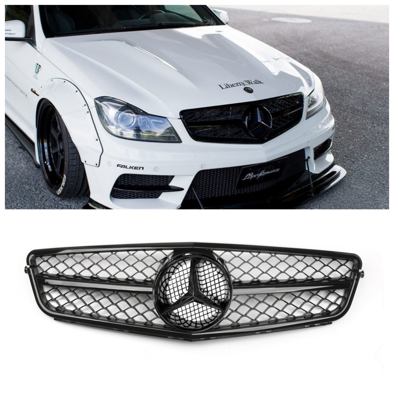 Mercedes Classe C W204 Griglia nera lucida stile C300 C350 2008-2014 C63