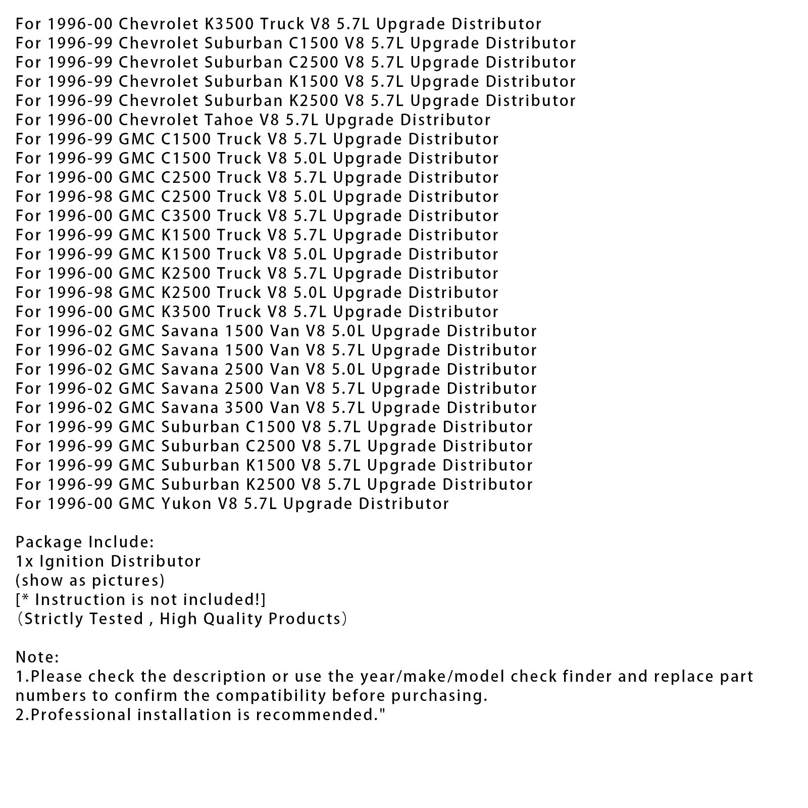 Distributore di&Accensione aggiornata 12570425 per GMC Savana 2500 Van 5.7L V8 1996-2002