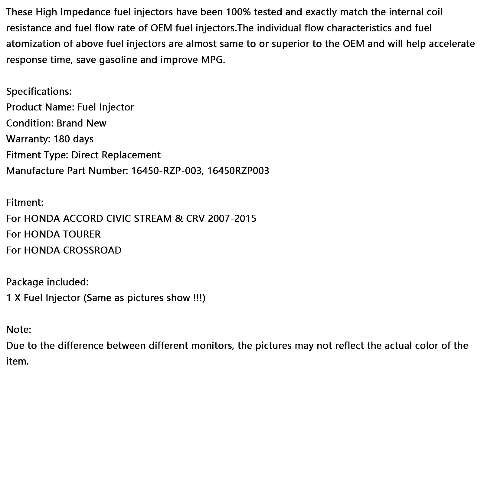 Wtryskiwacz paliwa 16450-RZP-003 dla Honda Civic Stream CRV Tourer 2.0L