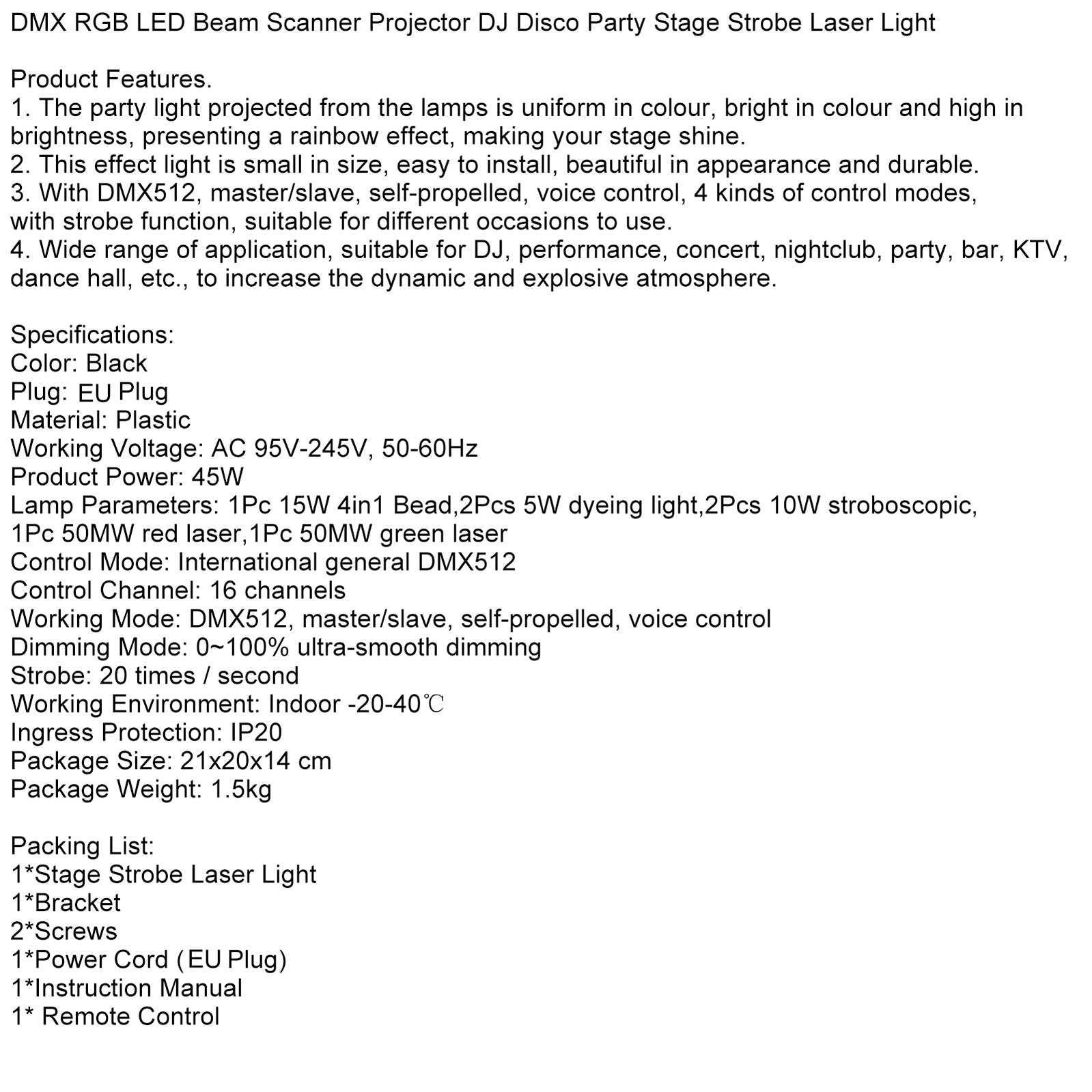 Projektor DMX RGB LED Beam za DJ Disco Party Stage Strobe Laser Light