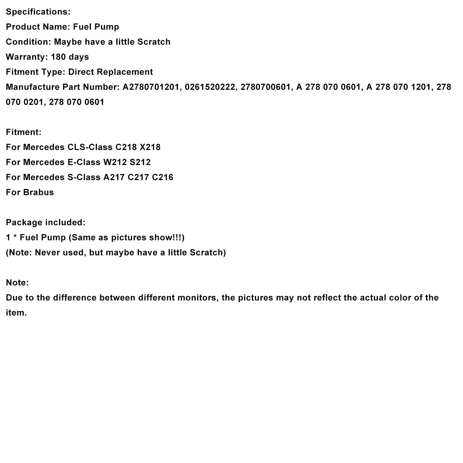 Korkeapaineinen polttoainepumppu Mercedes S-luokka A217 C217 C216 A2780701201 0261520222 2780700601