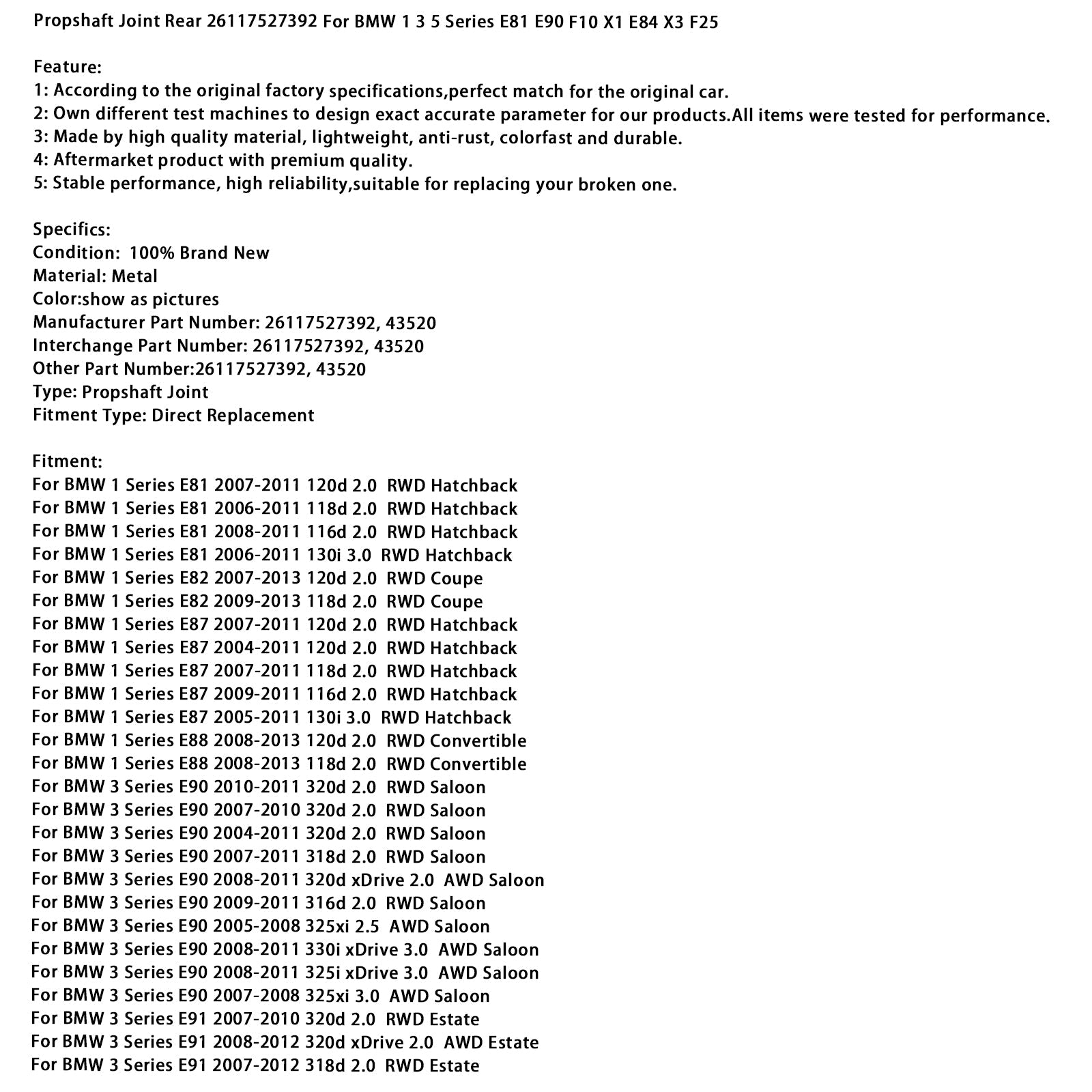 Zadnji prenosnik tesnilo grede 26117527392 za BMW 1 Series 3 5 E81 E90 F10 x1 E84 X3 F25