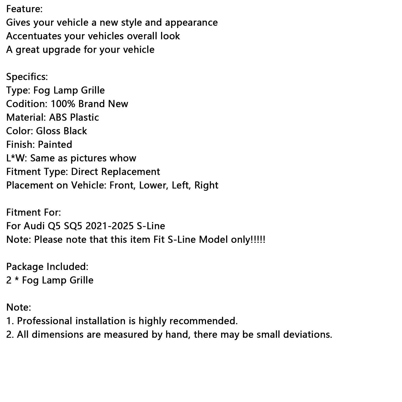 Grille de protection des phares antibrouillard avant noire pour Audi Q5 SQ5 S-Line RSQ5 2021-2025