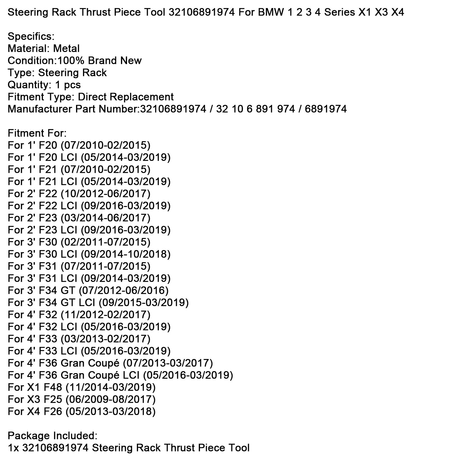 Outil de butée de crémaillère de direction 32106891974 pour BMW Série 1 2 3 4 X1 X3 X4