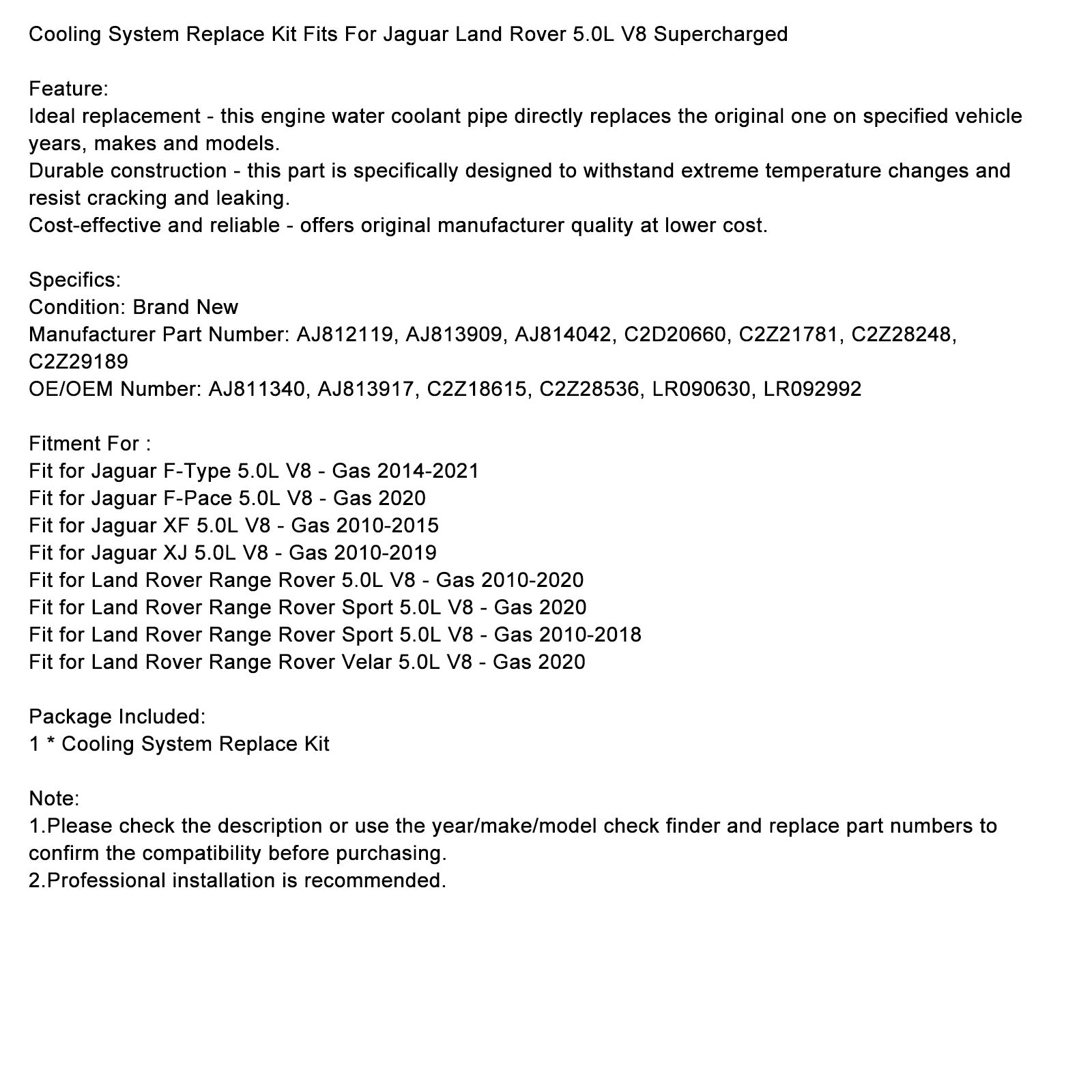 Kit de Refroidissement Moteur pour Range Rover Sport 5.0L V8 2010-2018 - AJ812119