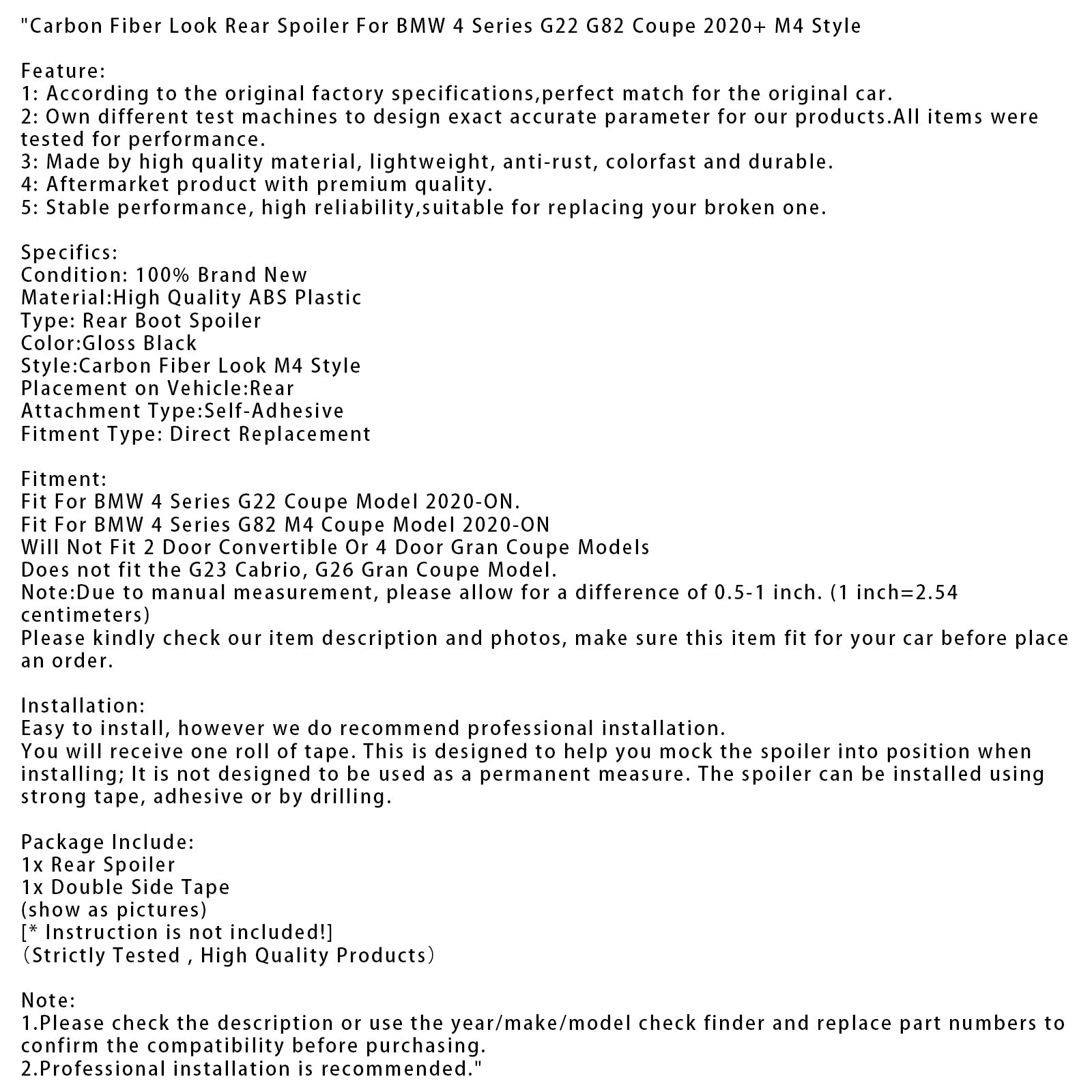 Spoiler posteriore in fibra di carbonio per BMW Serie 4 G22 Coupé (dal 2020)