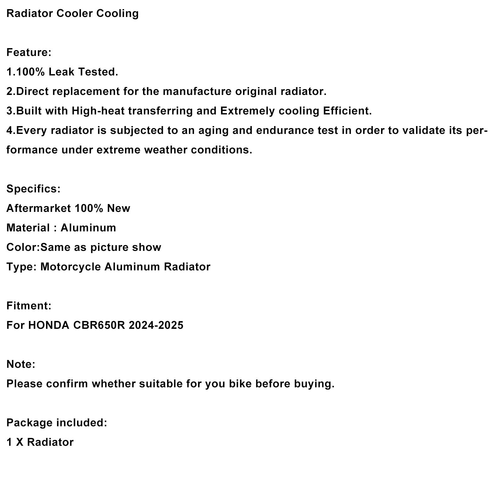 Refroidisseur de radiateur pour moteur HONDA CBR650R 2024-2025