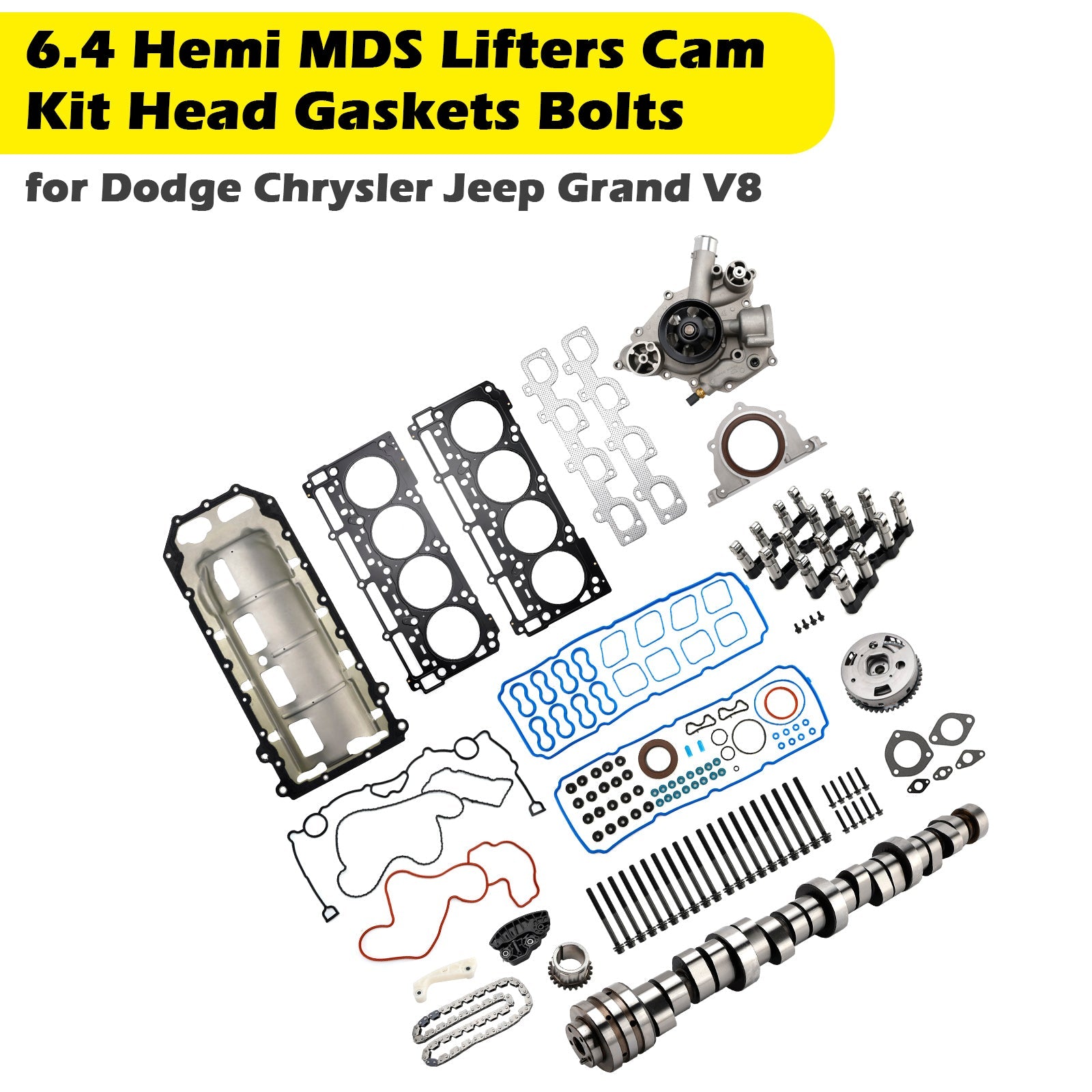 Dodge Challenger 6.4L 392ci V8 HEMI (2011-2015) : kit punterie, albero a camme, guarnizioni della testata e bulloni MDS (numeri di parte) : 53021726AD e 53022340AC).