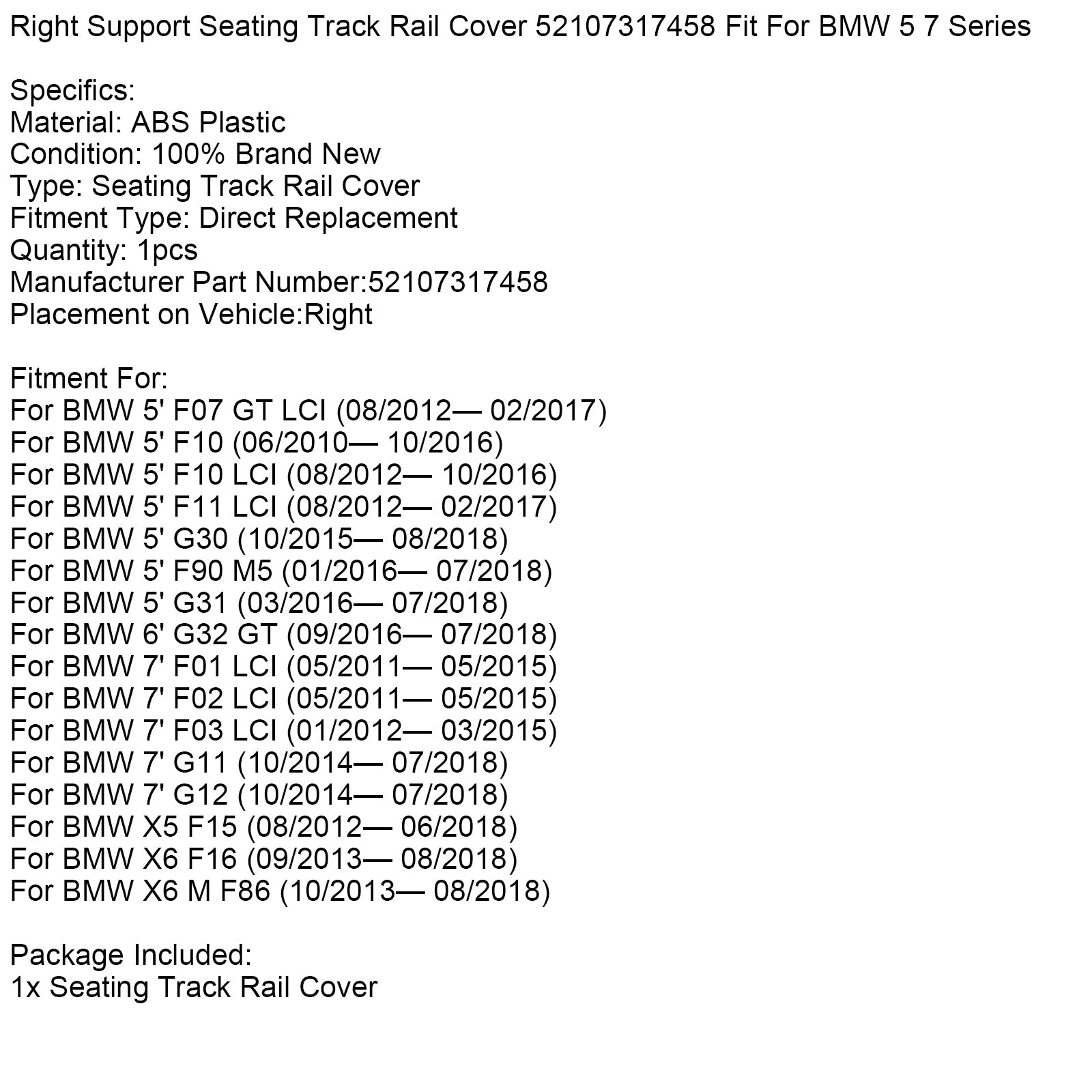 Prevleka za nosilec desnega sedeža 52107317458 za BMW serije 5 in 7