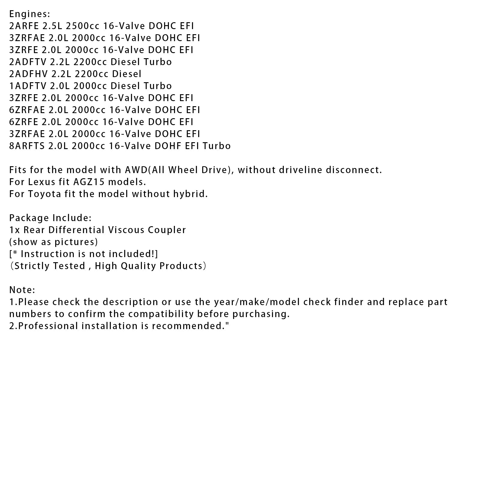 Toyota RAV4 taka-differentiaalinen Viscocouper 2,4 L 2006-2008 41303-42023 4130342023 ACA31