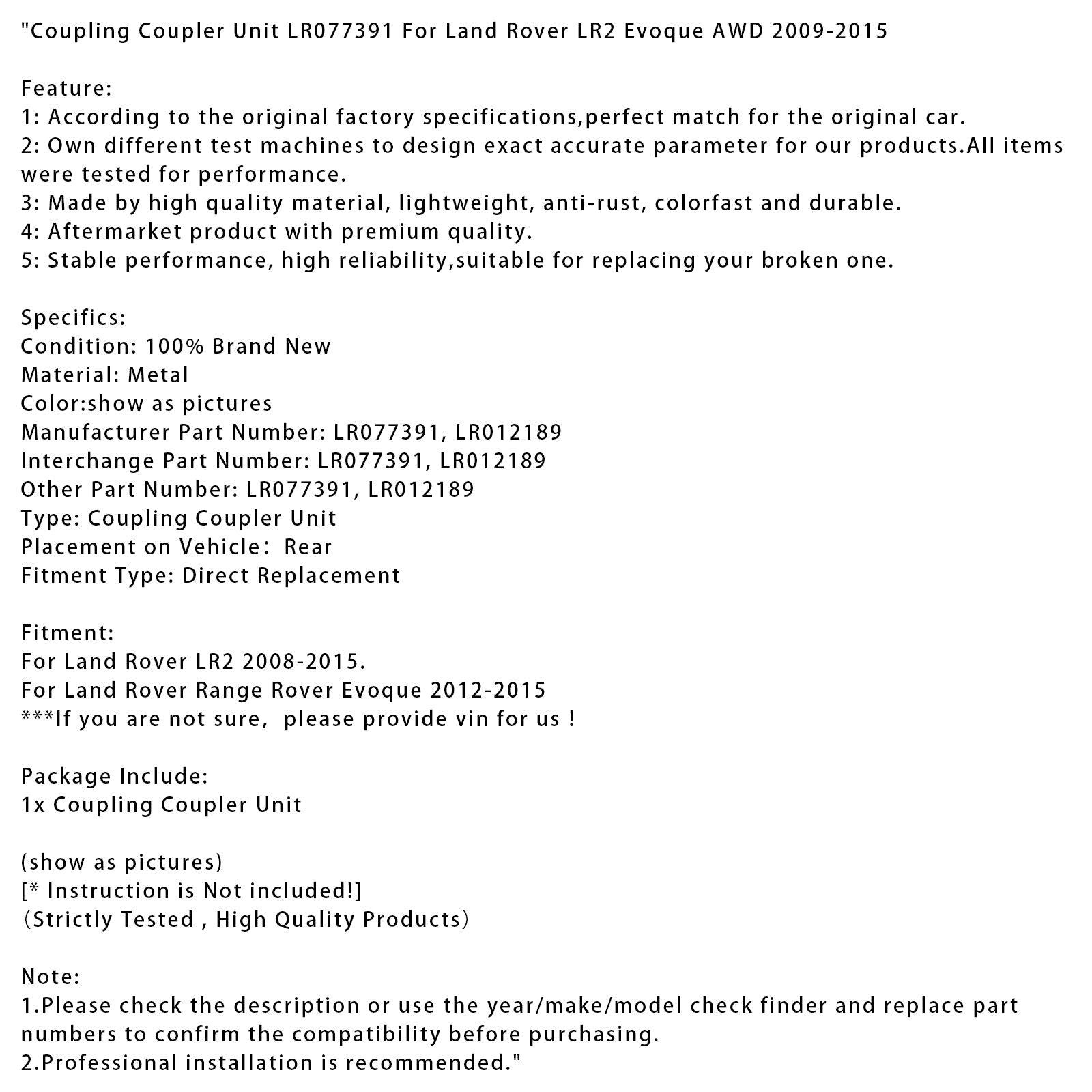 Sklopna enota LR077391 za Land Rover Range Rover Evoque (2012-2015)
