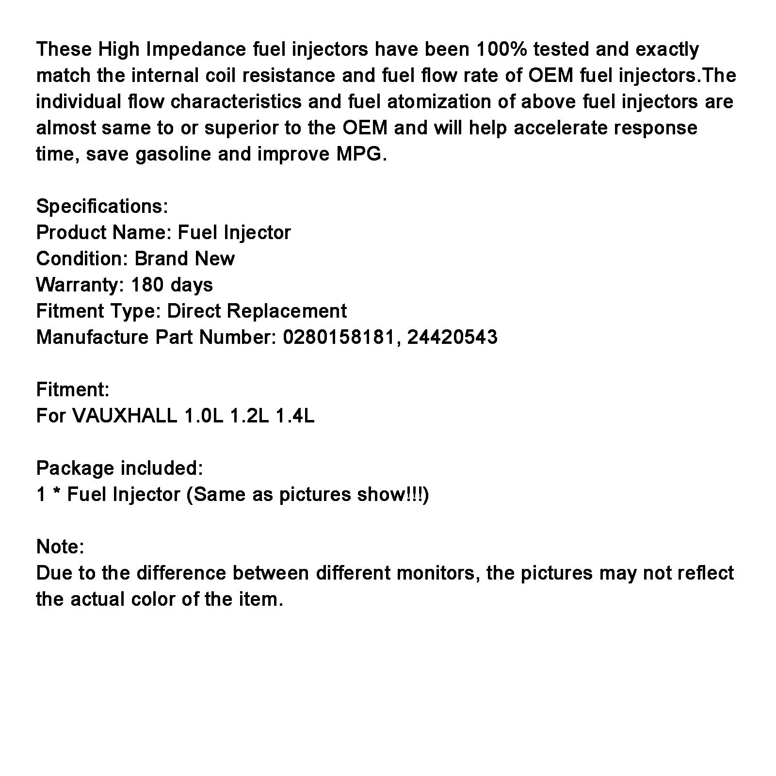 1 część wtryskiwacza paliwa dla silnika benzynowego 24420543 dla Vauxhall 1,0 1,2 1,4 0280158181