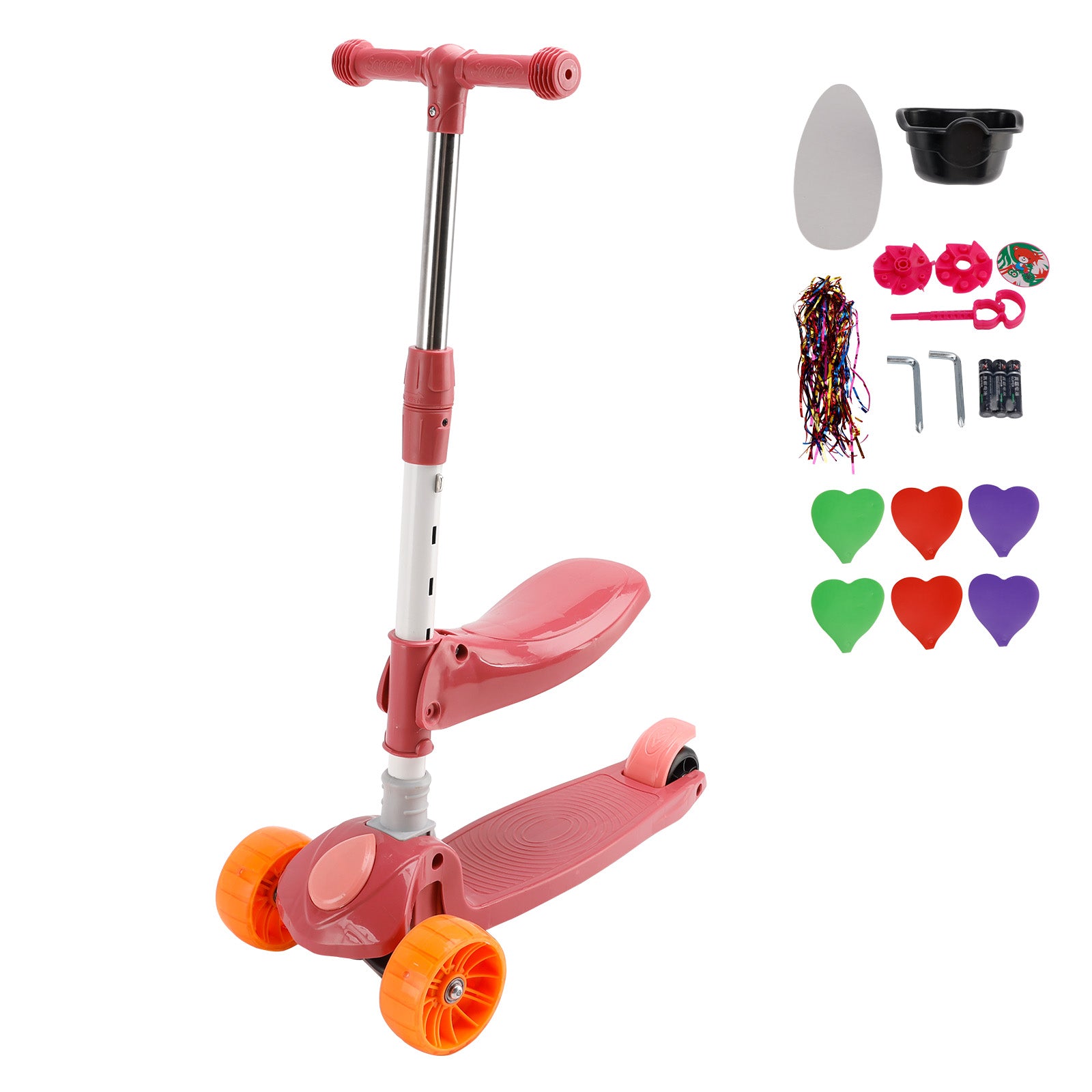 Trottinette Enfant 2 en 1, 3 Roues, à Siège Pliable et Barre Réglable avec Lumière - Bleu ou Rose