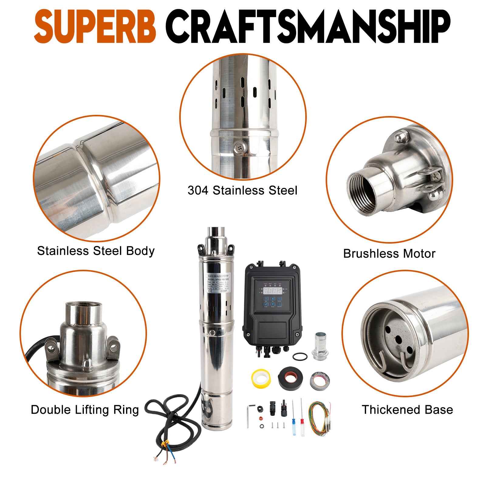 3" 60V 1KW MPPT ruuvi aurinkoporapumppu upotettava syväreikäinen teräspää 160M
3" 60V 1KW syvä kaivo aurinko upotettava reikä vesipumppupää 160M
