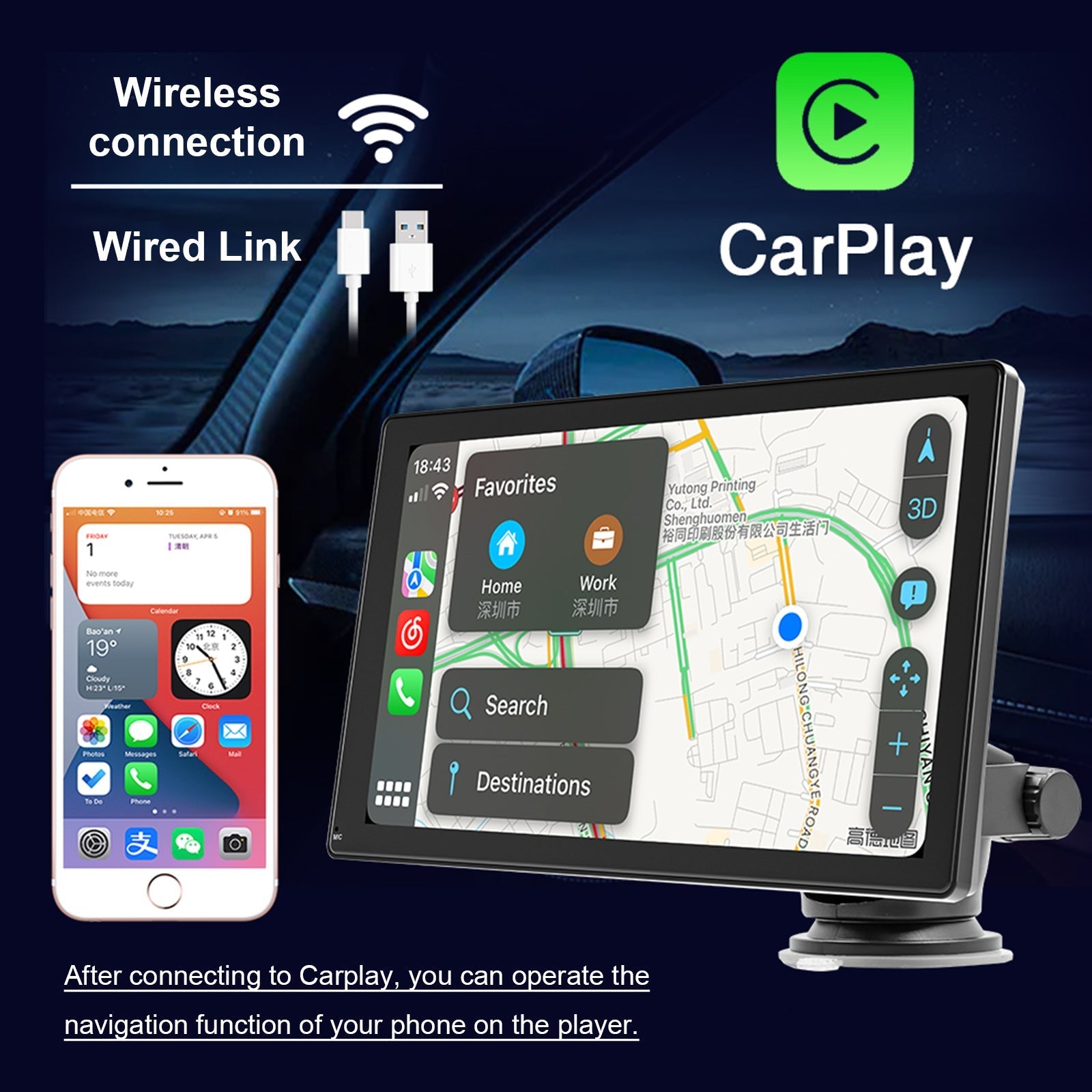 9 -palčni avtomobilski predvajalnik z Apple CarPlay/Android Auto, Bluetooth, radio in 4 LED kamere