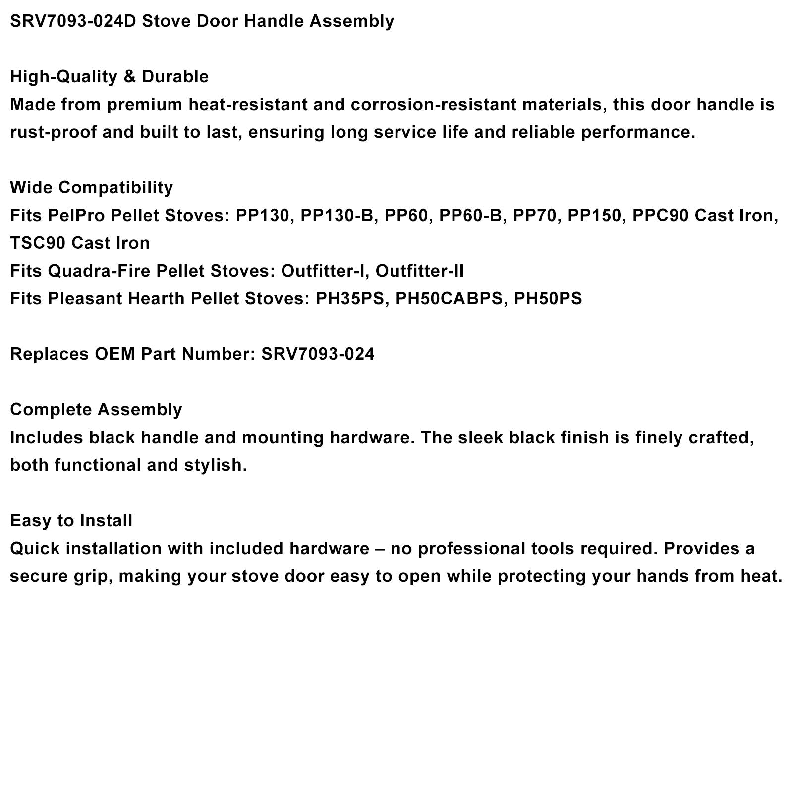 Poignée de porte filetée Quadra-Fire Outfitter-I/II pour poêles PelPro PP60 PP70 PP130 PP150 PPC90 TSC90 Pleasant Hearth Stoves PH35PS PH50CABPS PH50PS # SRV7093-024D