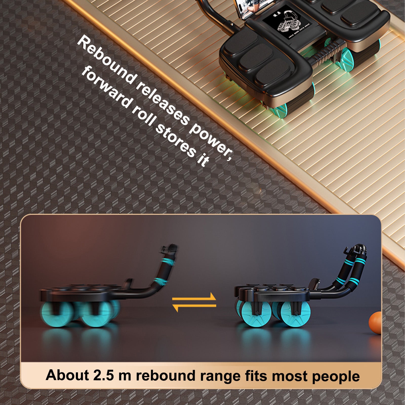 Équipement de Gym Domestique Portable - Roue Abdominale à Rebond Automatique Bleue avec Support de Coude et Stabilité à 4 Roues - Inclut une Minuterie - Entraîneur de Gainage Parfait pour Hommes et Femmes
