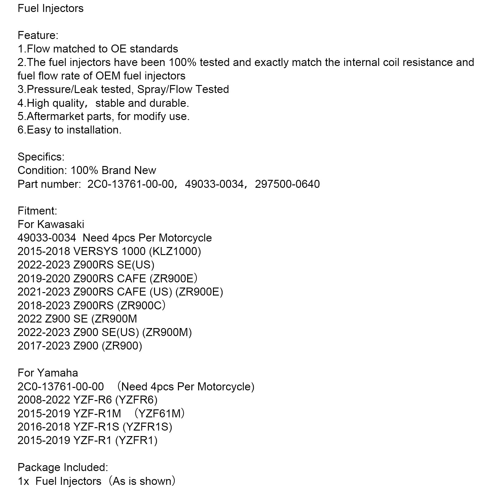 49033-0034 297500-0640 injecteurs de carburant 2C0-13761-00-00 pour Yamaha YZF R1 R6