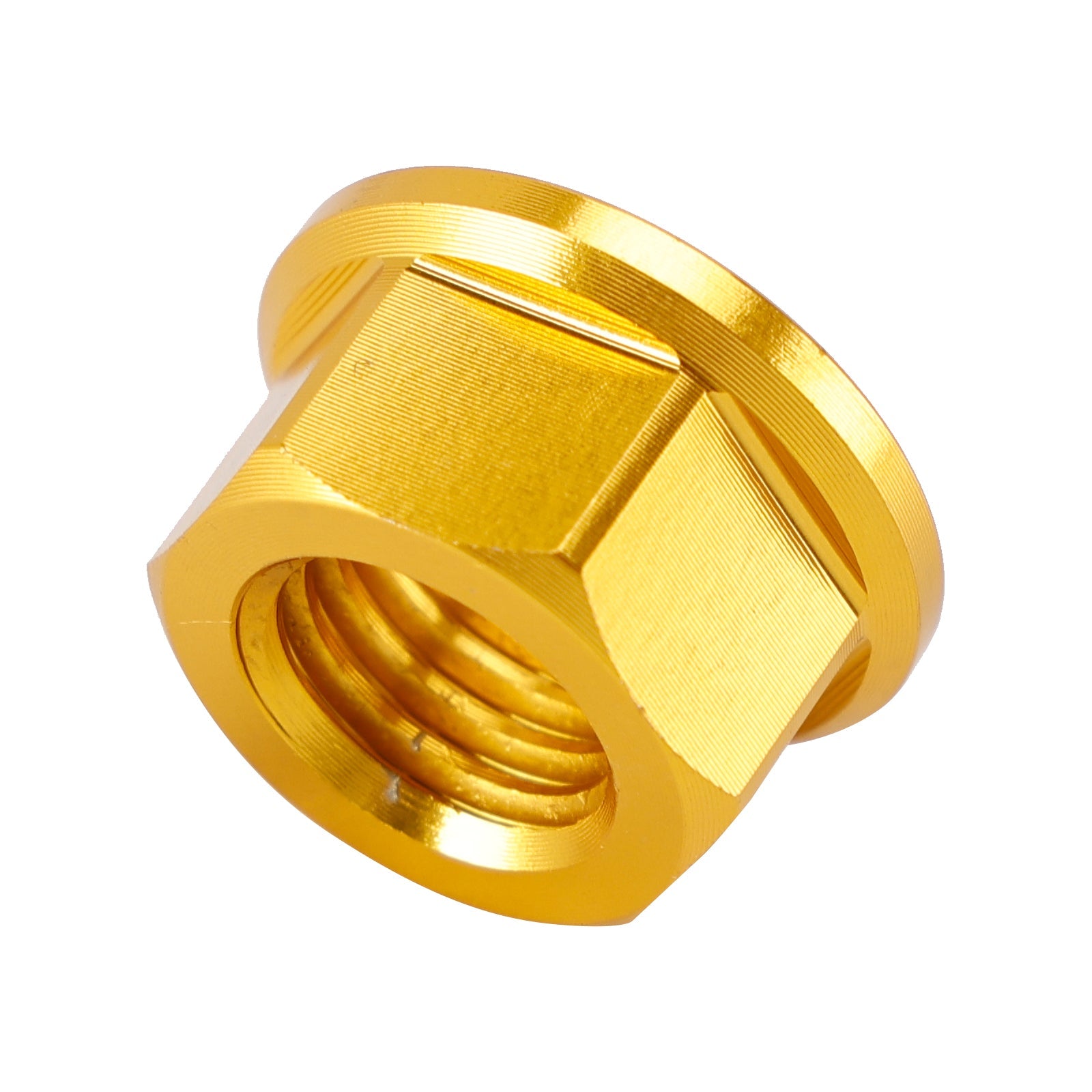 6 stuks M10 x 1,5 mm aluminium achtertandwielflensmoeren, goudkleur, voor motorfiets.