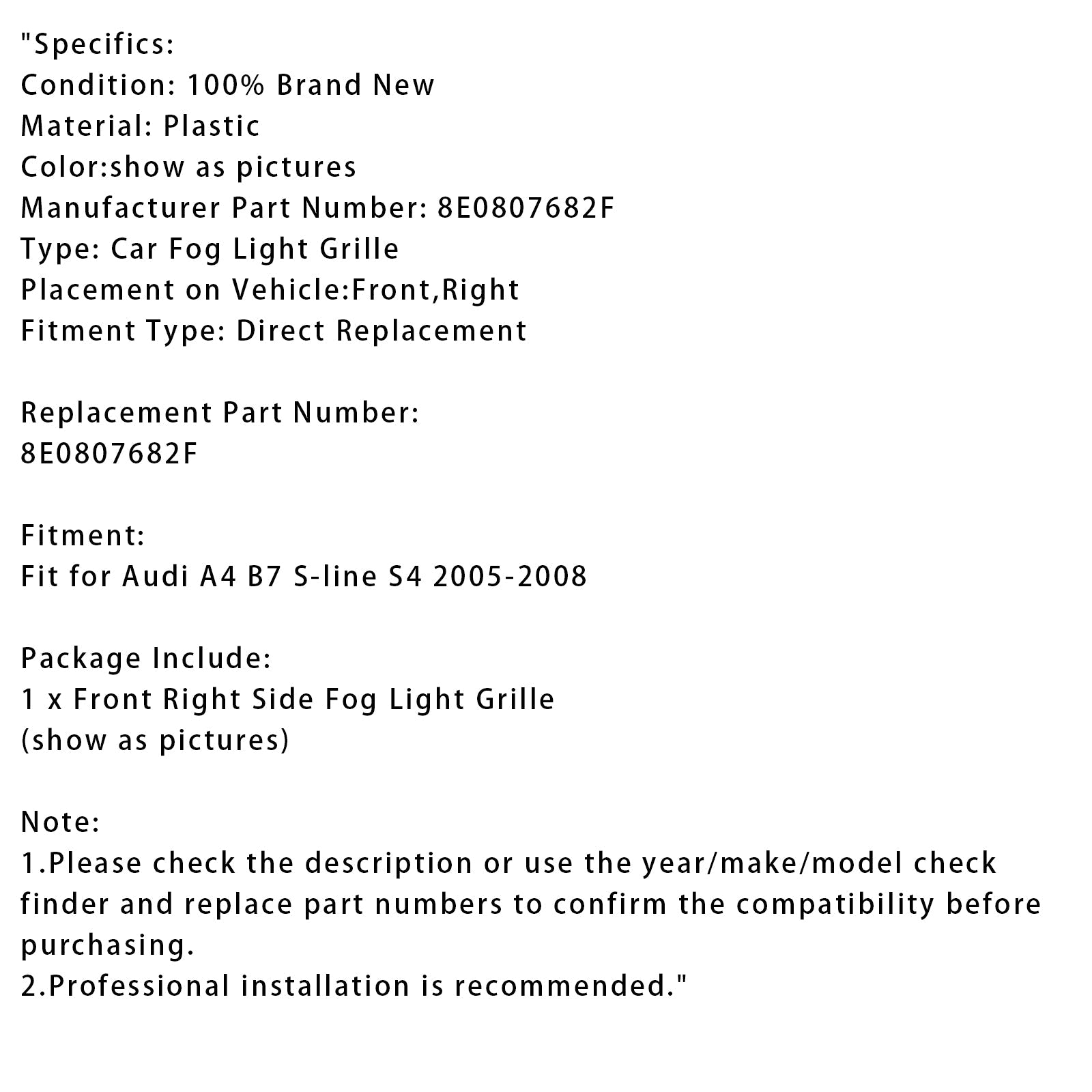 Grille de pare-chocs avant droit pour Audi A4 B7 S-Line S4 2005-2008, grille de phare antibrouillard