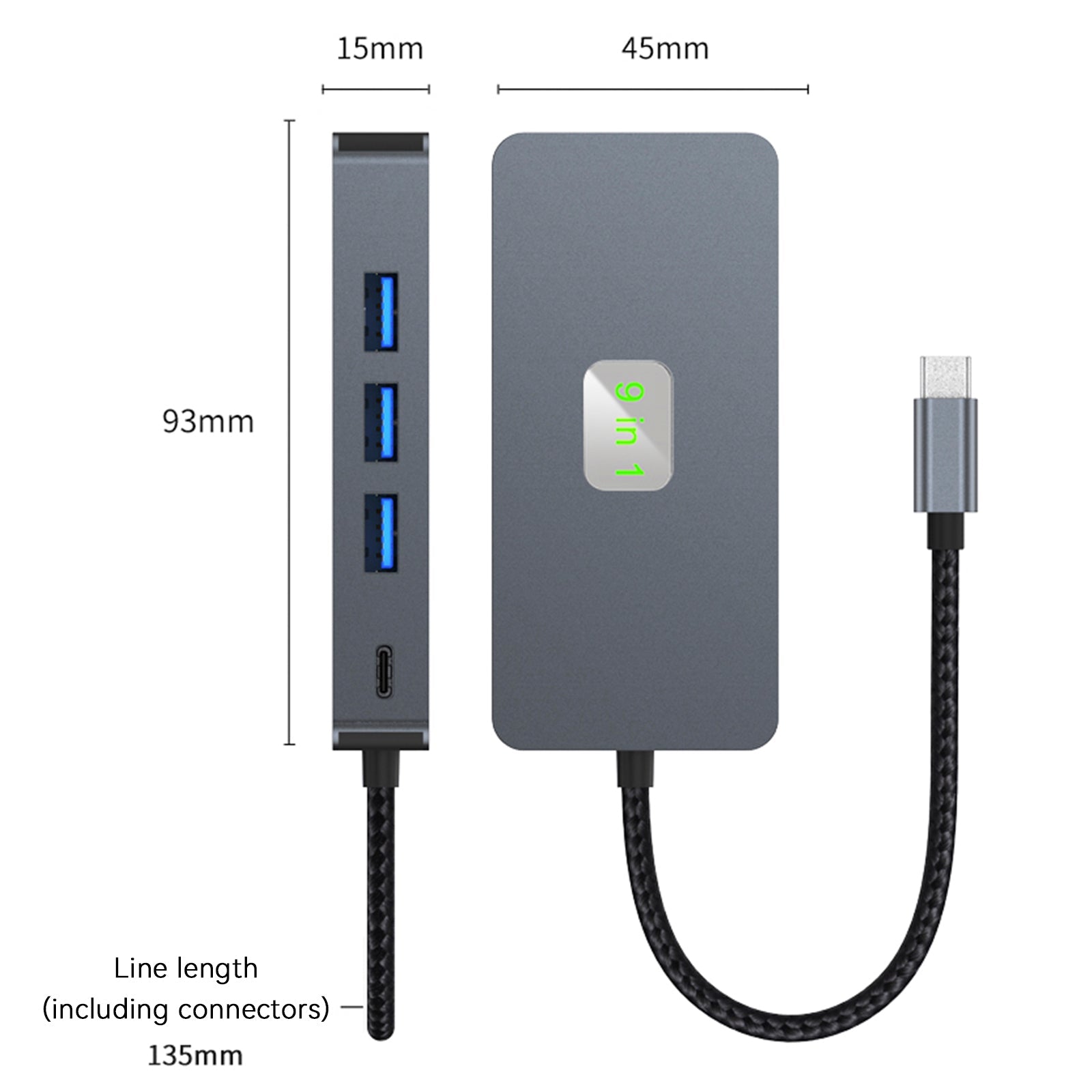 Adaptateur 9 en 1 TYPE-C vers RJ45 (Gigabit) + USB 3.0*3 + HDMI + USB-C Data + PD100W + SD/TF iPad Pro