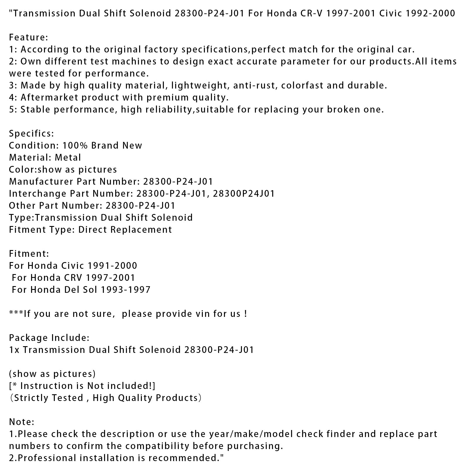 Dual Shift-magneetventiel voor Honda CRV-transmissie van 1997-2001, onderdeelnummer 28300P24J01