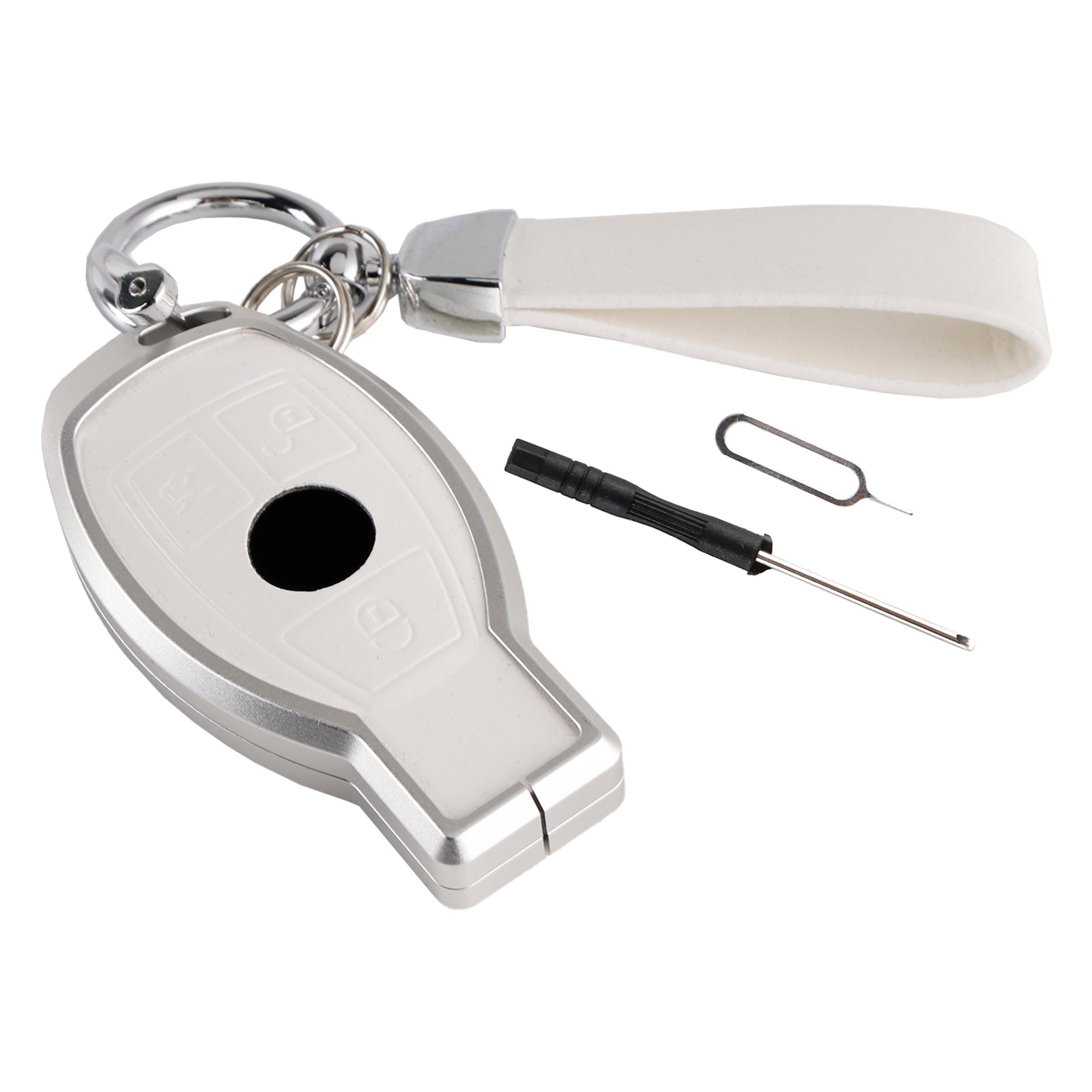 Custodia in pelle e lega'Cover in alluminio TPU per chiave auto per Benz GLC GLK CLS, bianco
