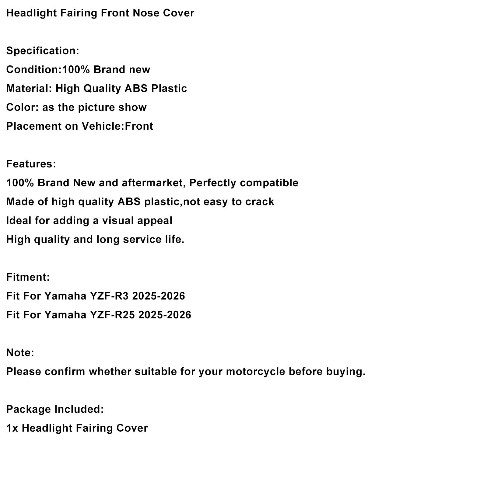 Carenatura anteriore per Yamaha YZF-R3 R25 (2025-2026)