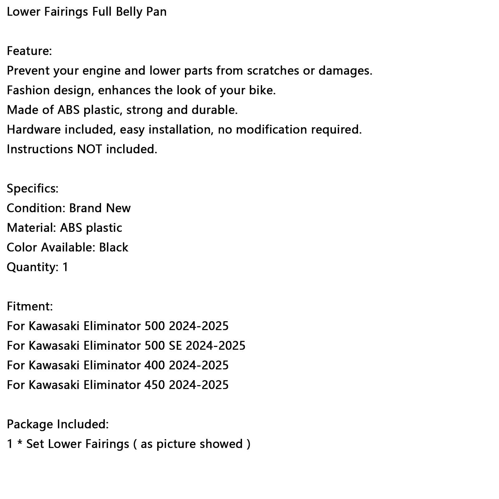 Carénages inférieurs complets pour Kawasaki Eliminator 400/450/500 2024-2025