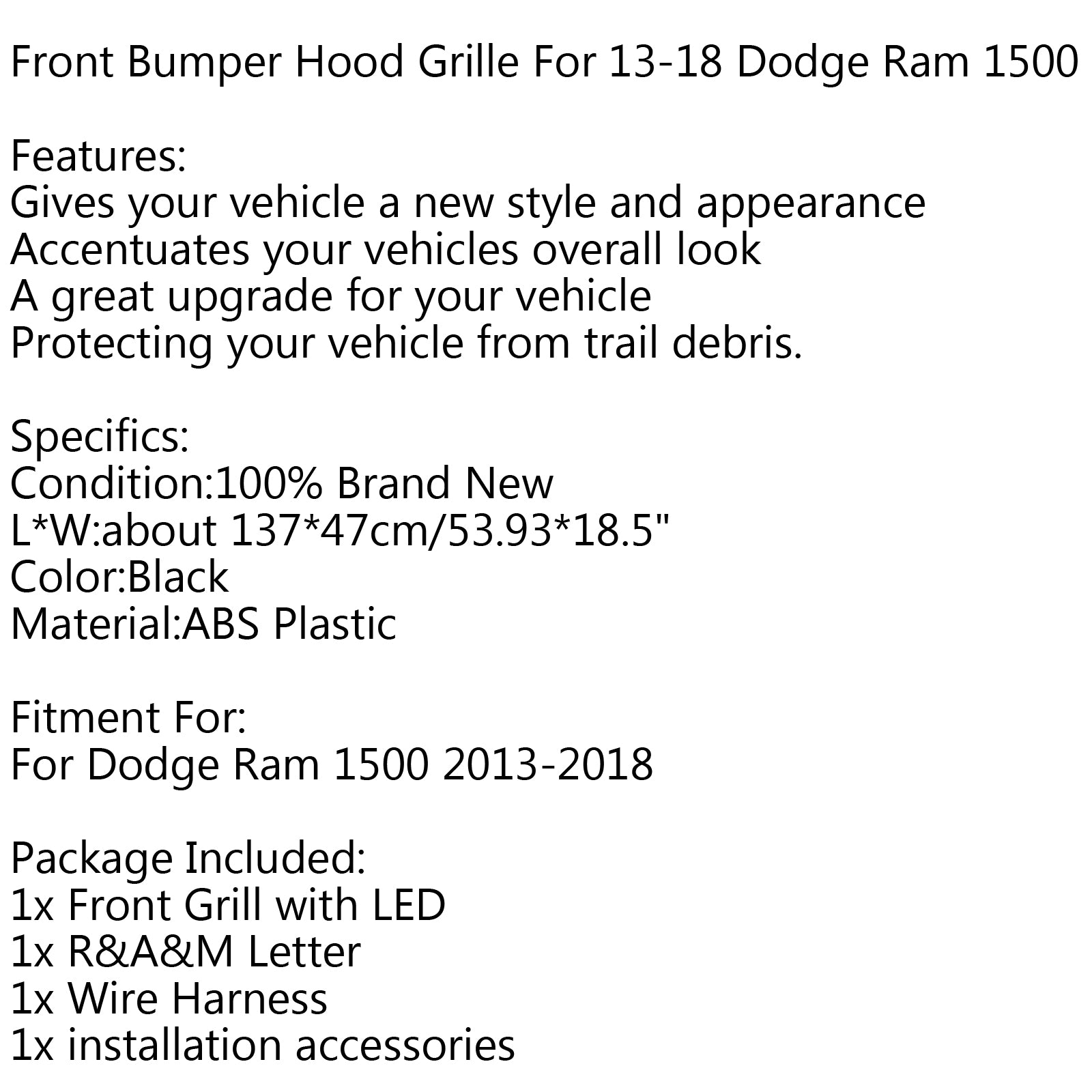 LED Grille ABS Honeycomb Bumper Grill Mesh Grille Pour Dodge Ram 1500 2013-2018