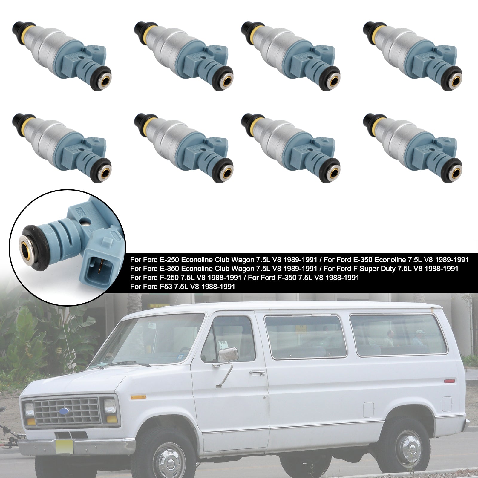 8 kpl Polttoainesuuttimet 0280150759 Ford E-250 E-350 7,5L V8 1988-1991 822-11120